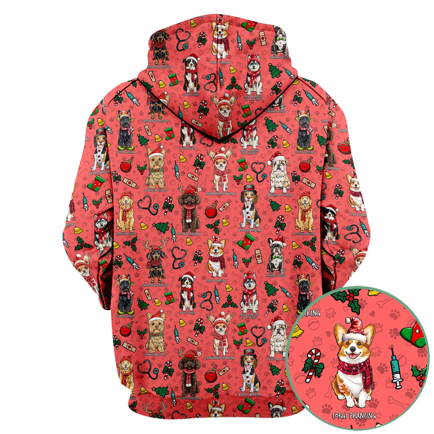 Cute Christmas Dog Scrubs for Nurses - Corgi, Dachshund, Husky, Poodle & Labrador - Funny Holiday Medical Scrub Top for Women