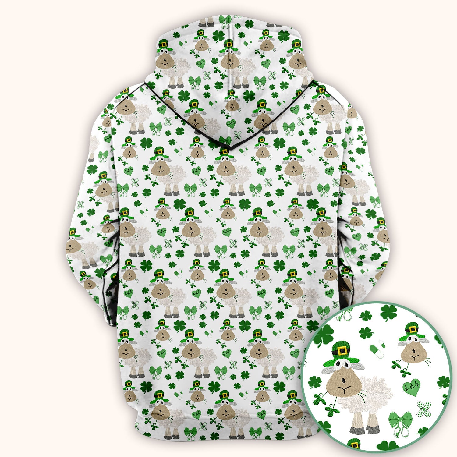 Nurse St. Patrick Scrubs Top, Cute Sheep Shamrock Pattern Nurse Shirt, Breathable Fabrics Nursing Uniform