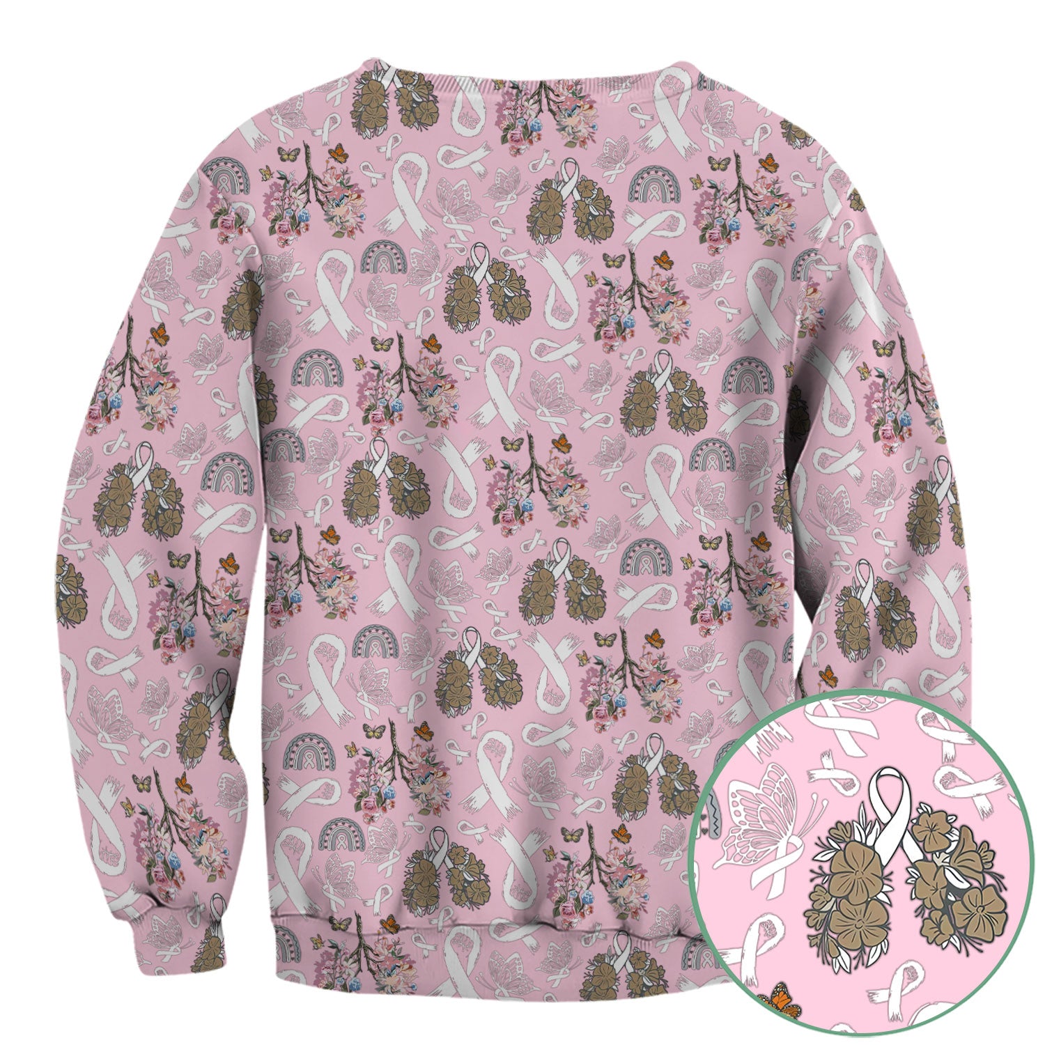 Lung Cancer Awareness Nurse Scrub Top - White Ribbon Butterfly Floral Medical Uniform - Comfortable V-Neck Nursing Shirt Gift