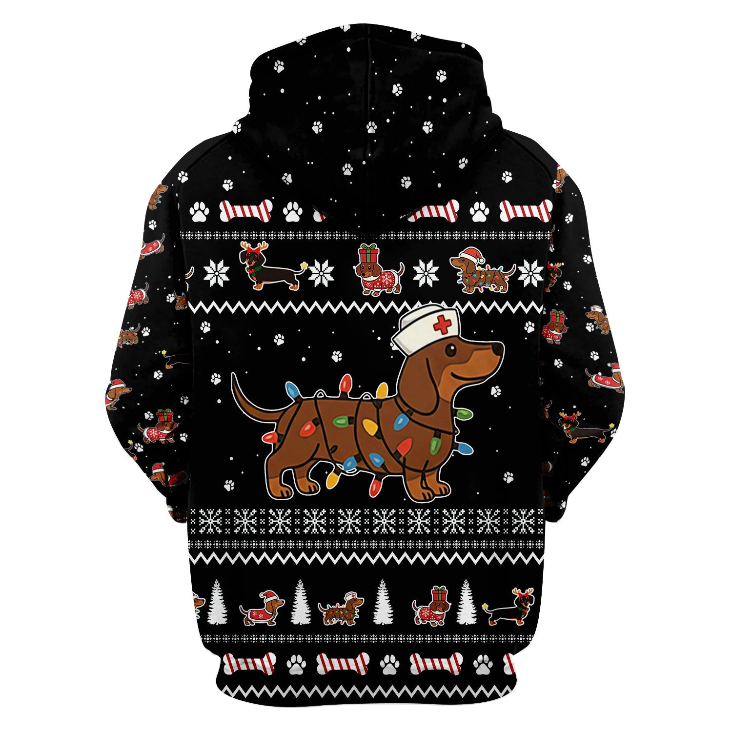 Christmas Dachshund Nurse Scrub Top for Women - Cute Sausage Dog Wearing Lights - Funny Holiday Medical Shirt Gift for RN CNA LPN