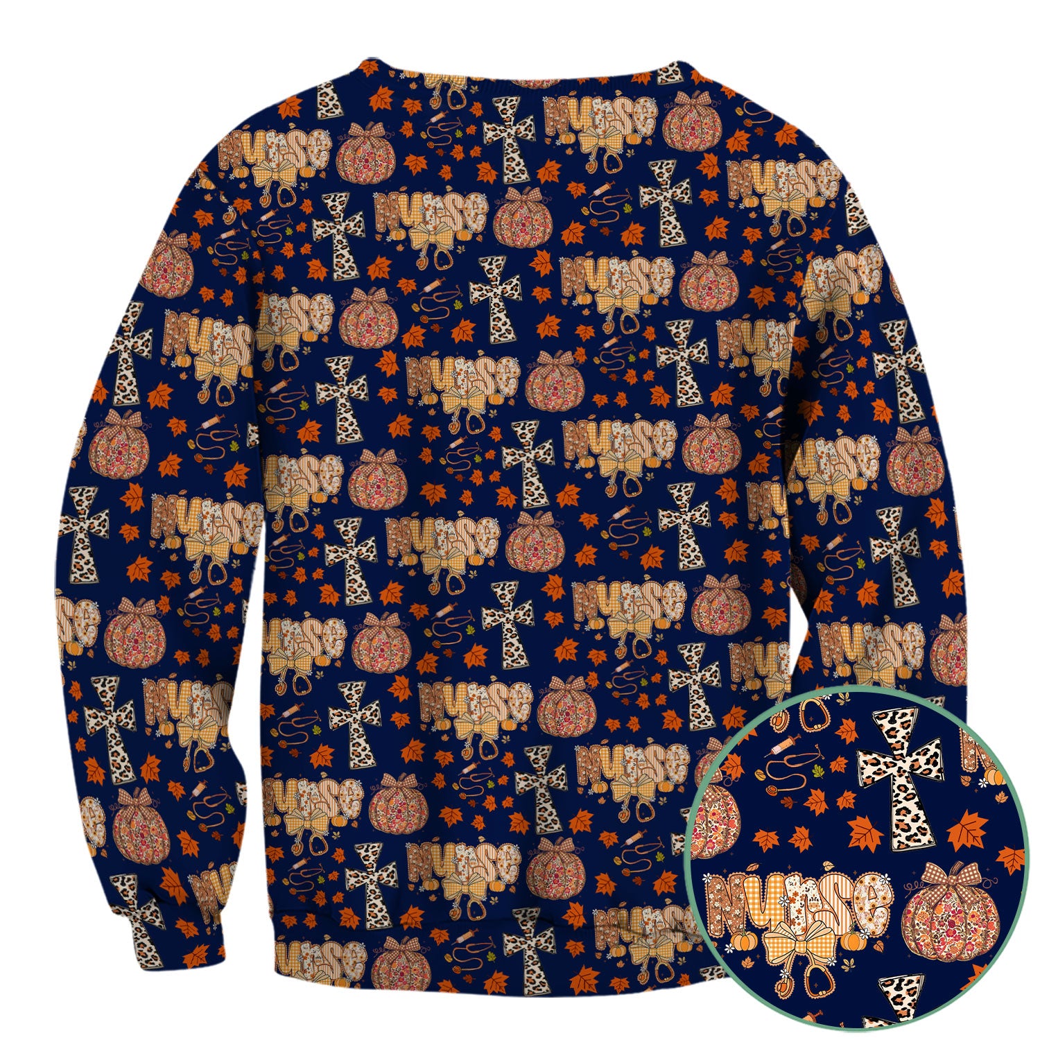 Floral Pumpkin Scrub Top for Women - Coquette Bow Thanksgiving Shirt - Comfortable Medical Uniform