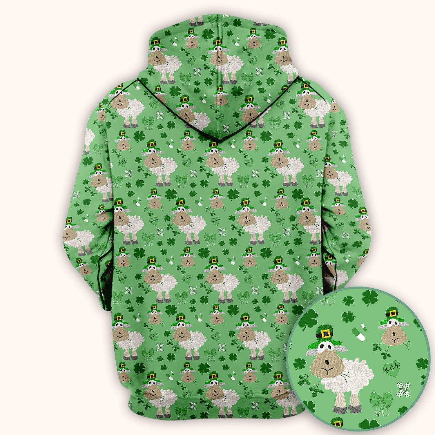 Nurse St. Patrick Scrubs Top, Cute Sheep Shamrock Pattern Nurse Shirt, Breathable Fabrics Nursing Uniform