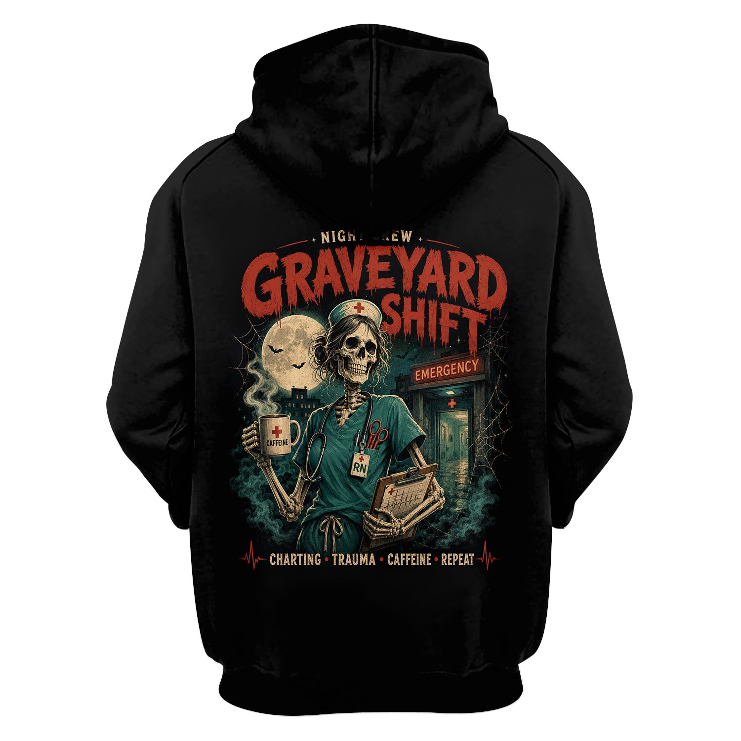 Spooky Graveyard Shift Skeleton Nurse Scrub Top, Comfortable Scrubs for Nurses