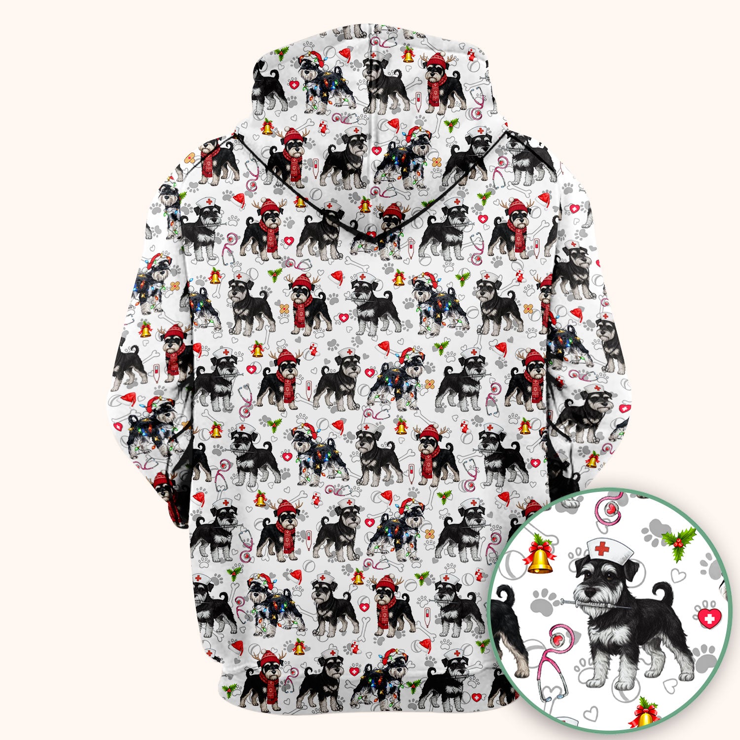 Christmas Schnauzer Scrubs for Nurses - Cute Dog Holiday Scrub Top - Funny Santa Nursing Medical Shirt for Women
