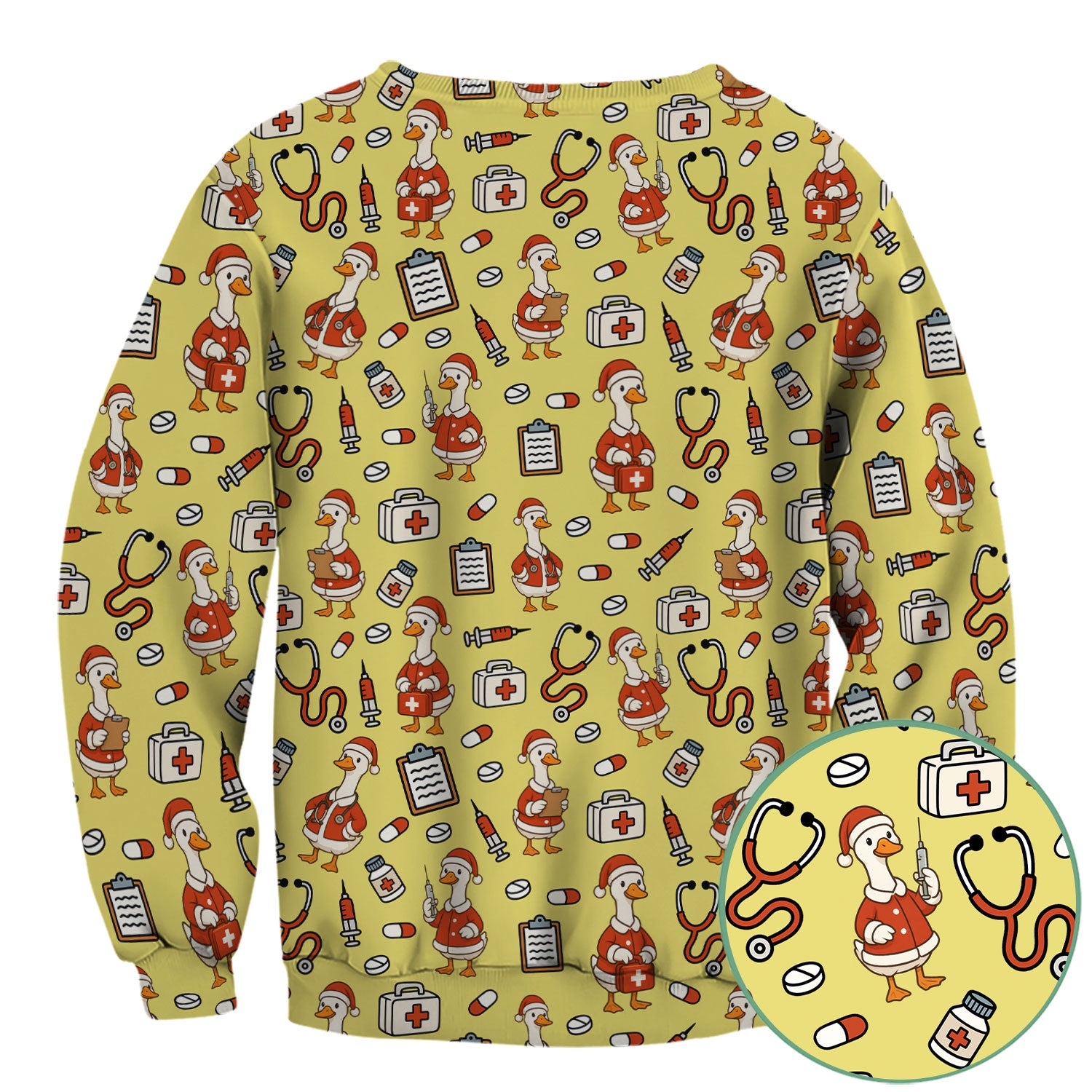 Santa Duck Nurse Scrubs - Christmas Print Medical Shirt for Women Men - Funny Holiday Scrub Top for RN CNA Doctor, Cute Xmas Gift