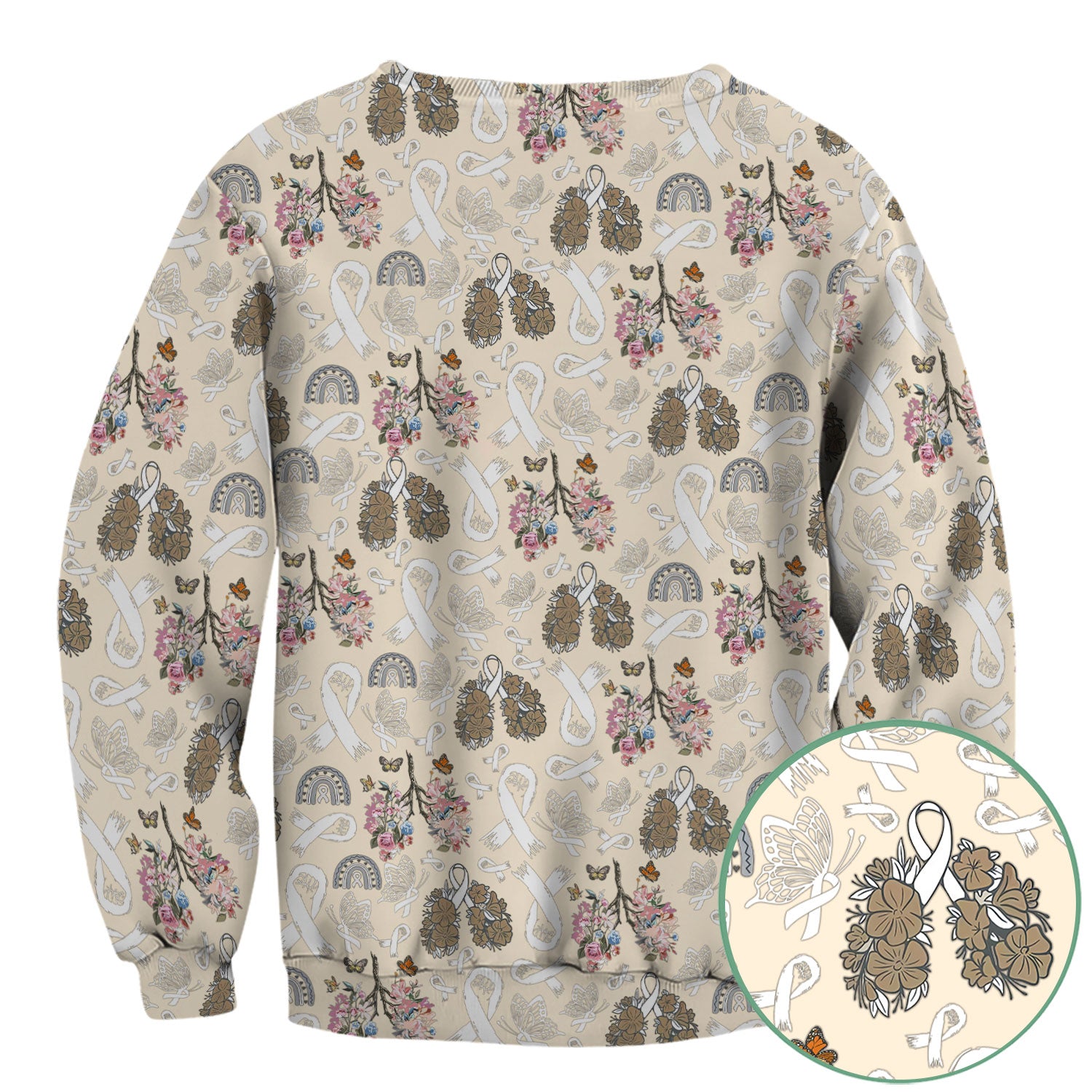 Lung Cancer Awareness Scrub Top for Women - White Ribbon Butterfly Floral Medical Uniform - Comfortable Scrubs for Nurses