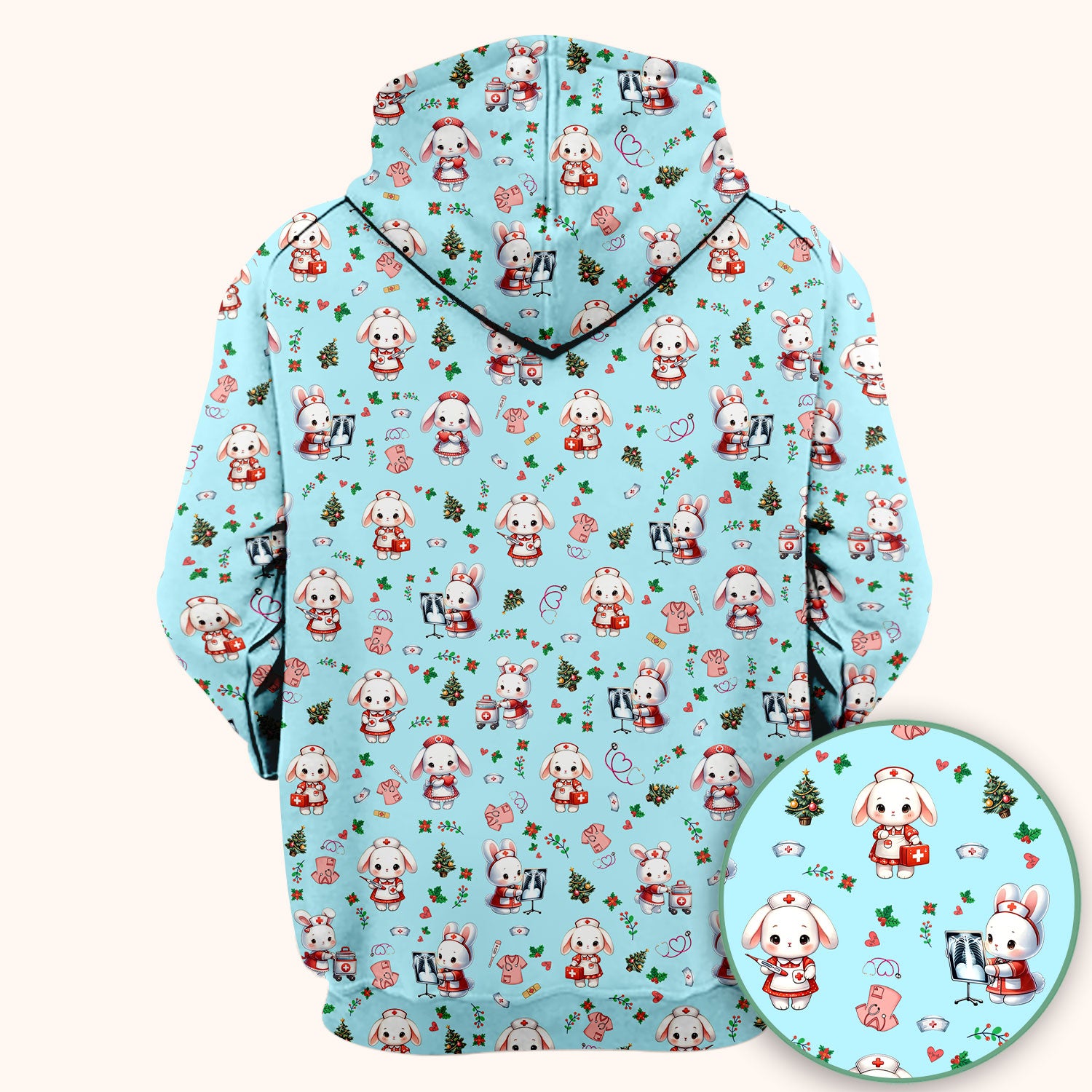 Cute Bunny Scrub Top for Nurse - Adorable Christmas Rabbit Shirt - Funny Holiday Medical Shirt Gift for Women RN LPN CNA