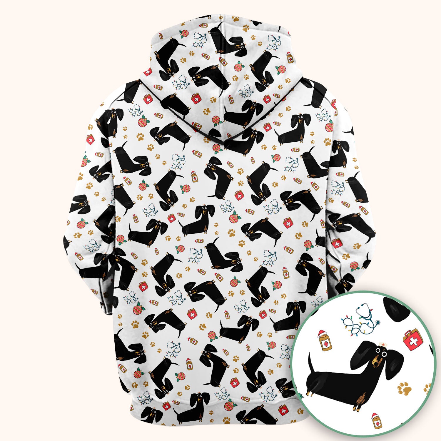 Funny Wiener Dog Scrub Top for Nurses - Cute Black Dachshund Medical Shirt - Dog Lover Nursing Uniform Gift for Women