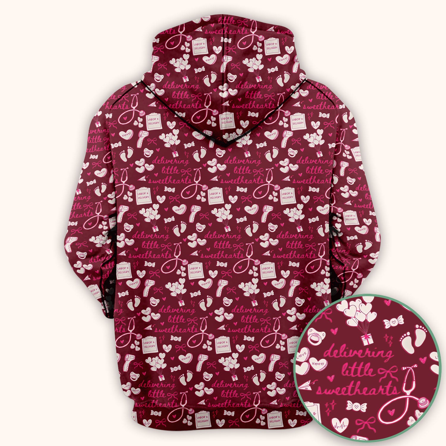 Valentine Labor And Delivery Scrub Top, XOXO Pattern Scrub Shirt, Breathable Fabrics Nursing Uniform For Women