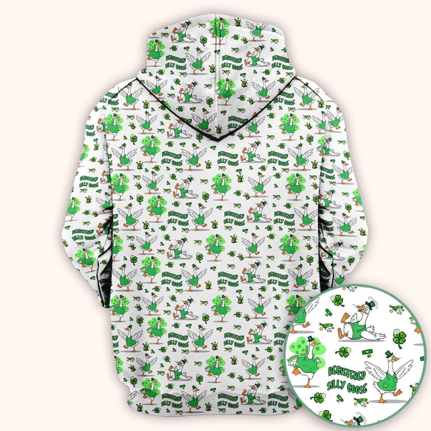 Silly Goose St. Patrick’s Day Scrub Top, Funny Goose Shamrock Pattern Nurse Scrub Shirt, Irish Green Nursing Uniform