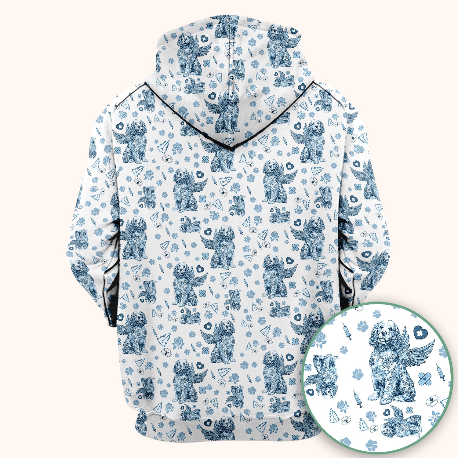 Toile De Jouy Scrubs for Nurses - Angel Puppy Medical Uniform - Floral Dog in Heaven Gift for Women, Vet Techs, RN CNA LPN
