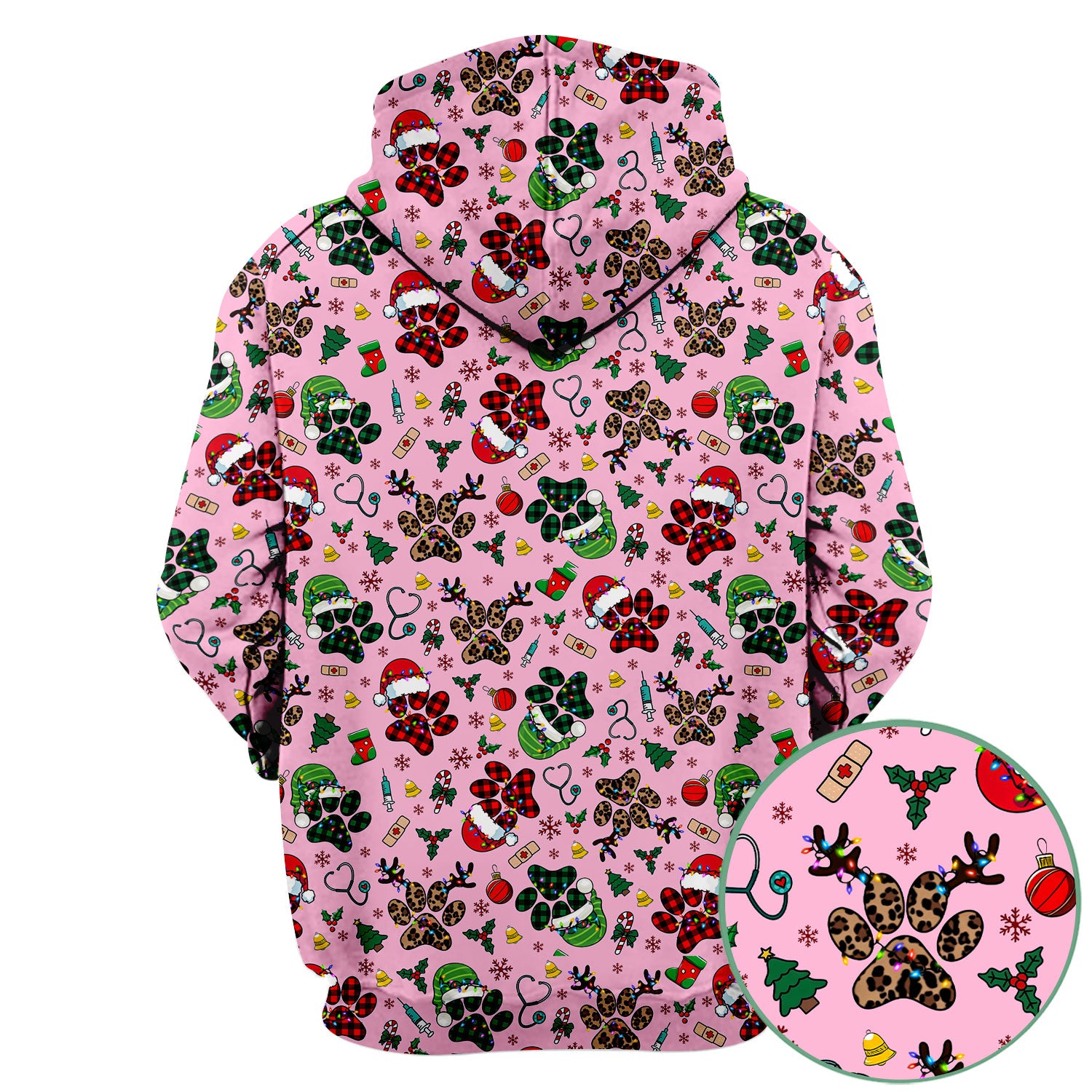 Christmas Paw Print Scrub Top for Nurses - Cute Leopard Holiday Pattern - Funny Festive Medical Uniform Gift