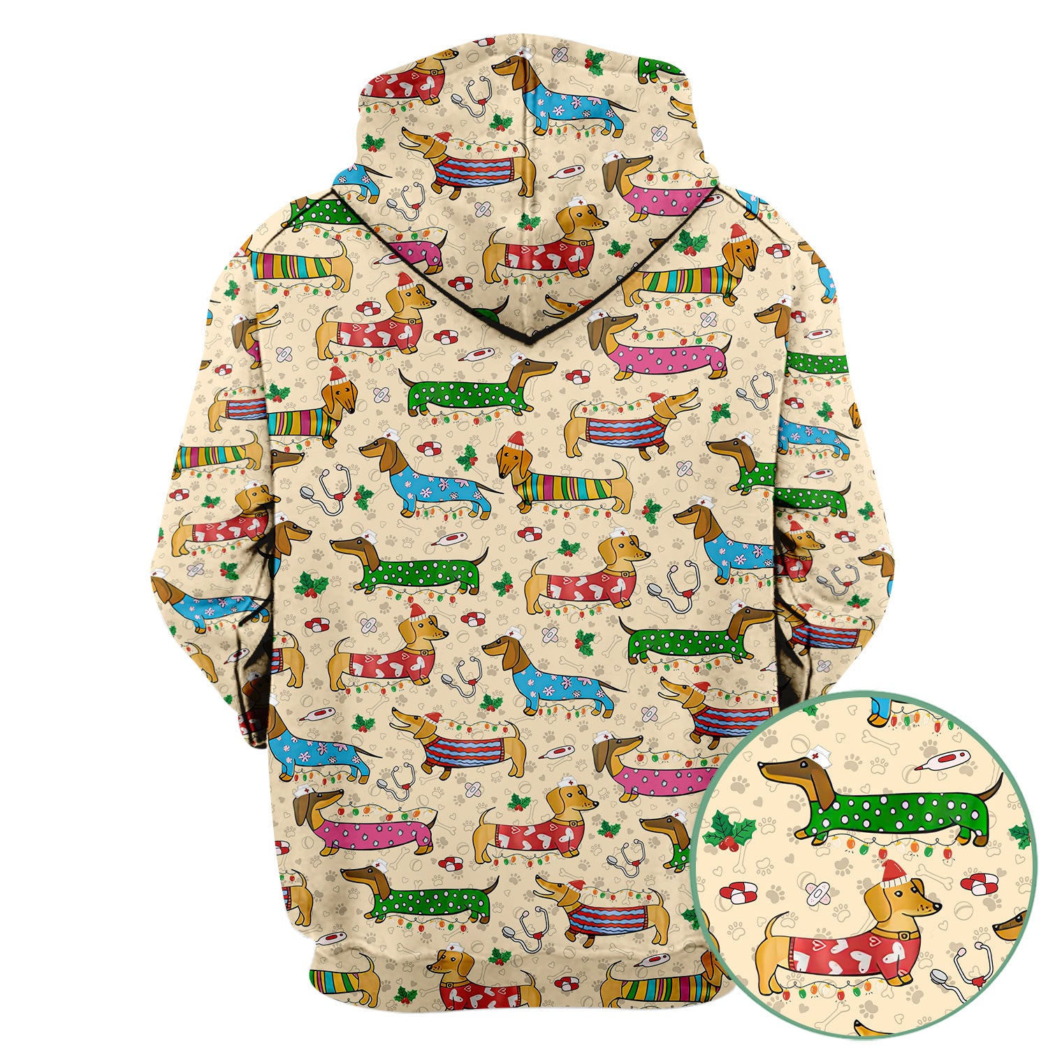 Christmas Dachshund Nurse Scrub Top - Cute Wiener Dog in Holiday Outfit - Funny Medical Shirt Gift for Women RN LPN CNA