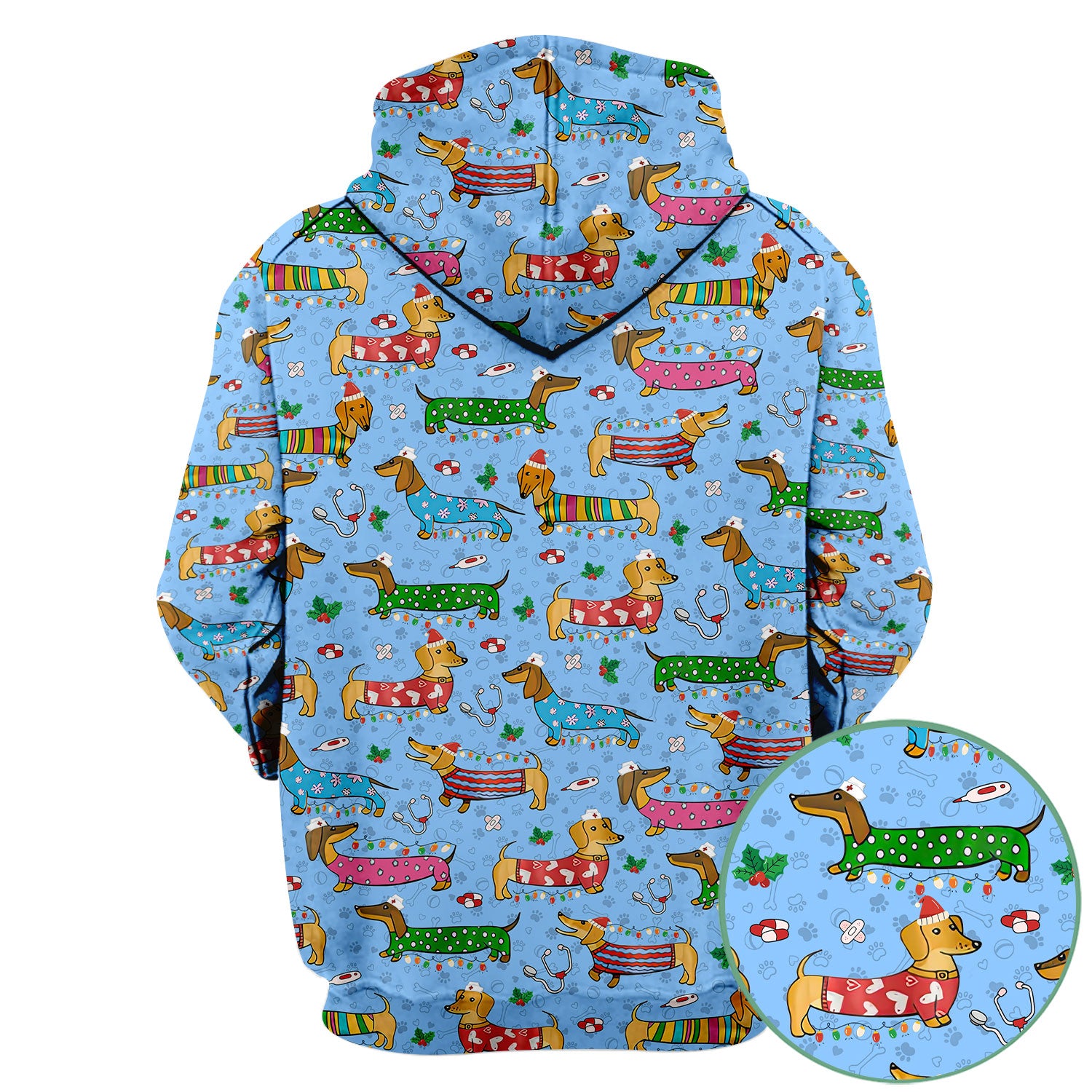 Christmas Dachshund Nurse Scrub Top - Cute Wiener Dog in Holiday Outfit - Funny Medical Shirt Gift for Women RN LPN CNA