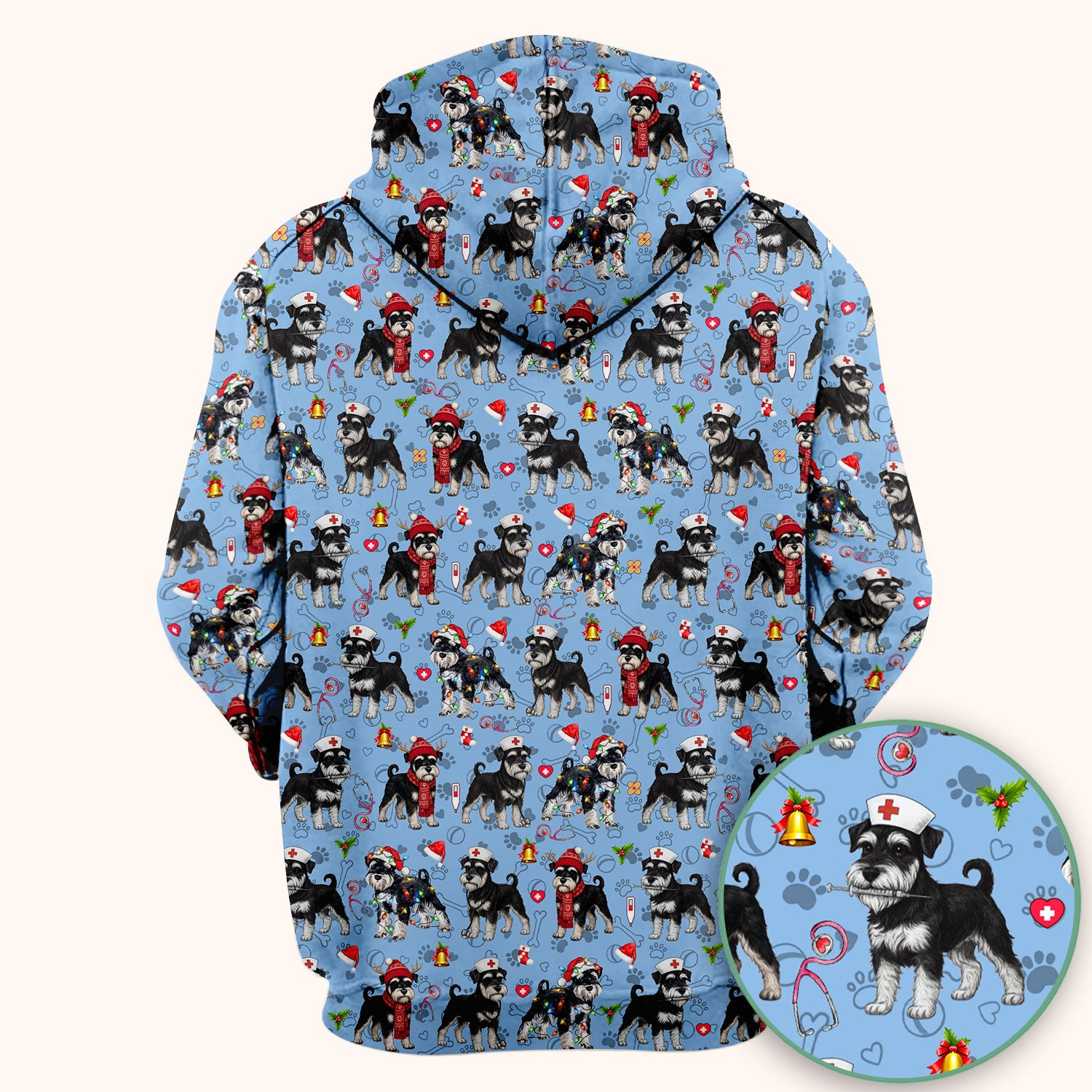 Christmas Schnauzer Scrubs for Nurses - Cute Dog Holiday Scrub Top - Funny Santa Nursing Medical Shirt for Women