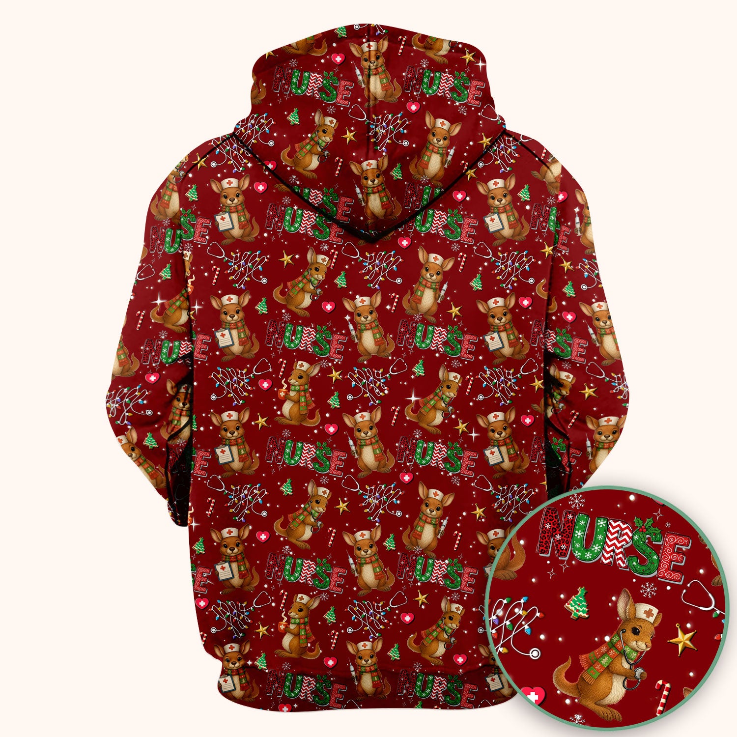 Christmas Kangaroo Nurse Scrub Top - Cute Aussie Holiday Medical Uniform - Funny Xmas Scrubs for Women