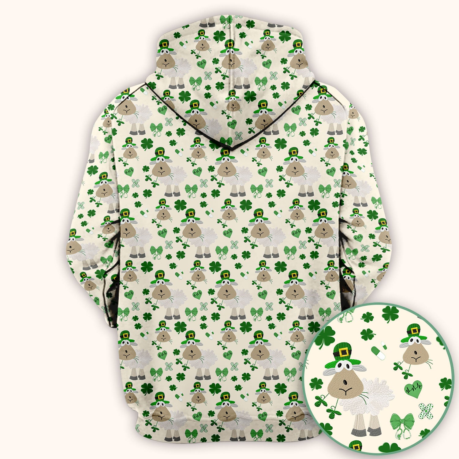 Nurse St. Patrick Scrubs Top, Cute Sheep Shamrock Pattern Nurse Shirt, Breathable Fabrics Nursing Uniform