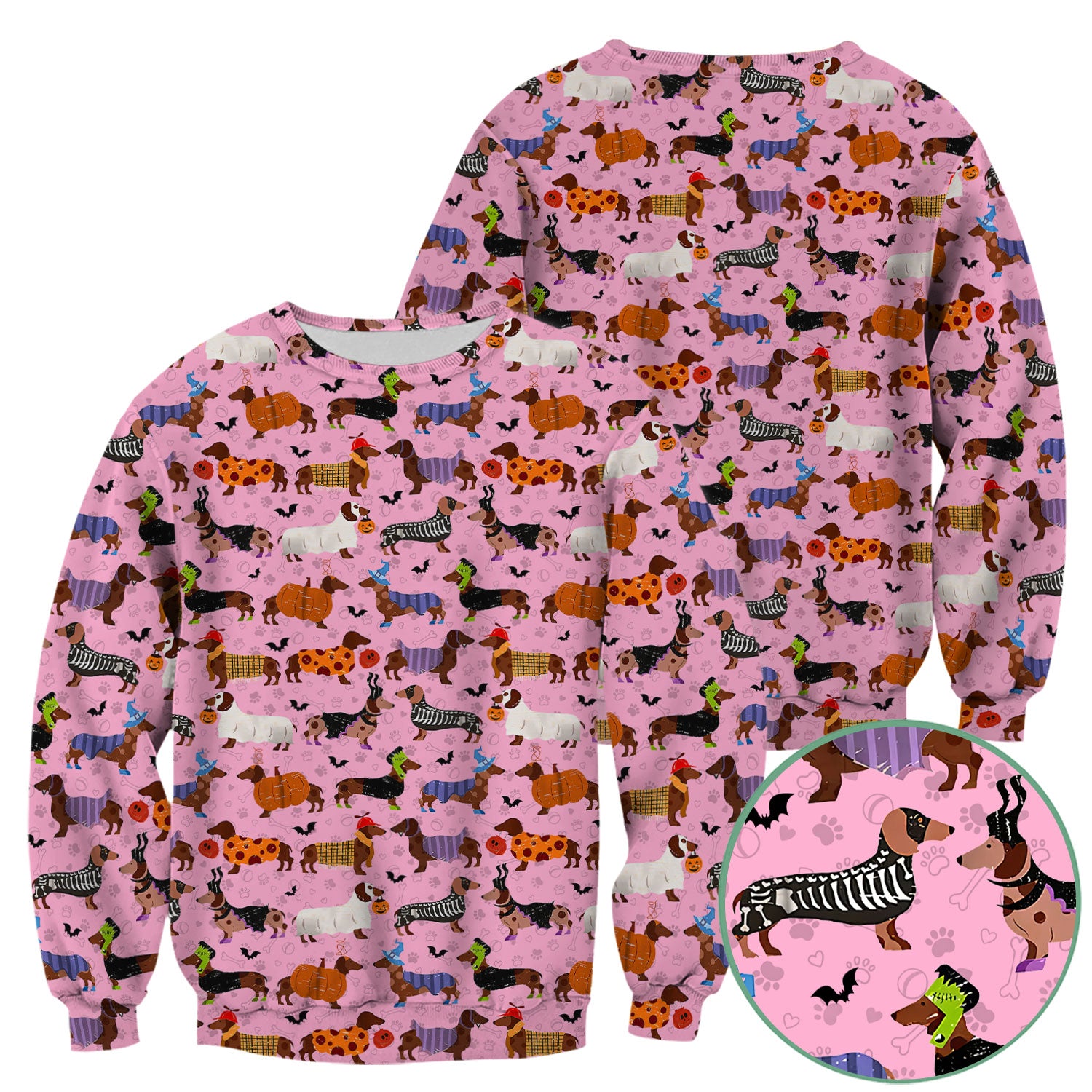 Halloween Dachshund Scrub Top for Women - Funny Pumpkin Skeleton Nursing Uniform RN LPN CNA Gift - Cute Sausage Dog Print Medical Shirt