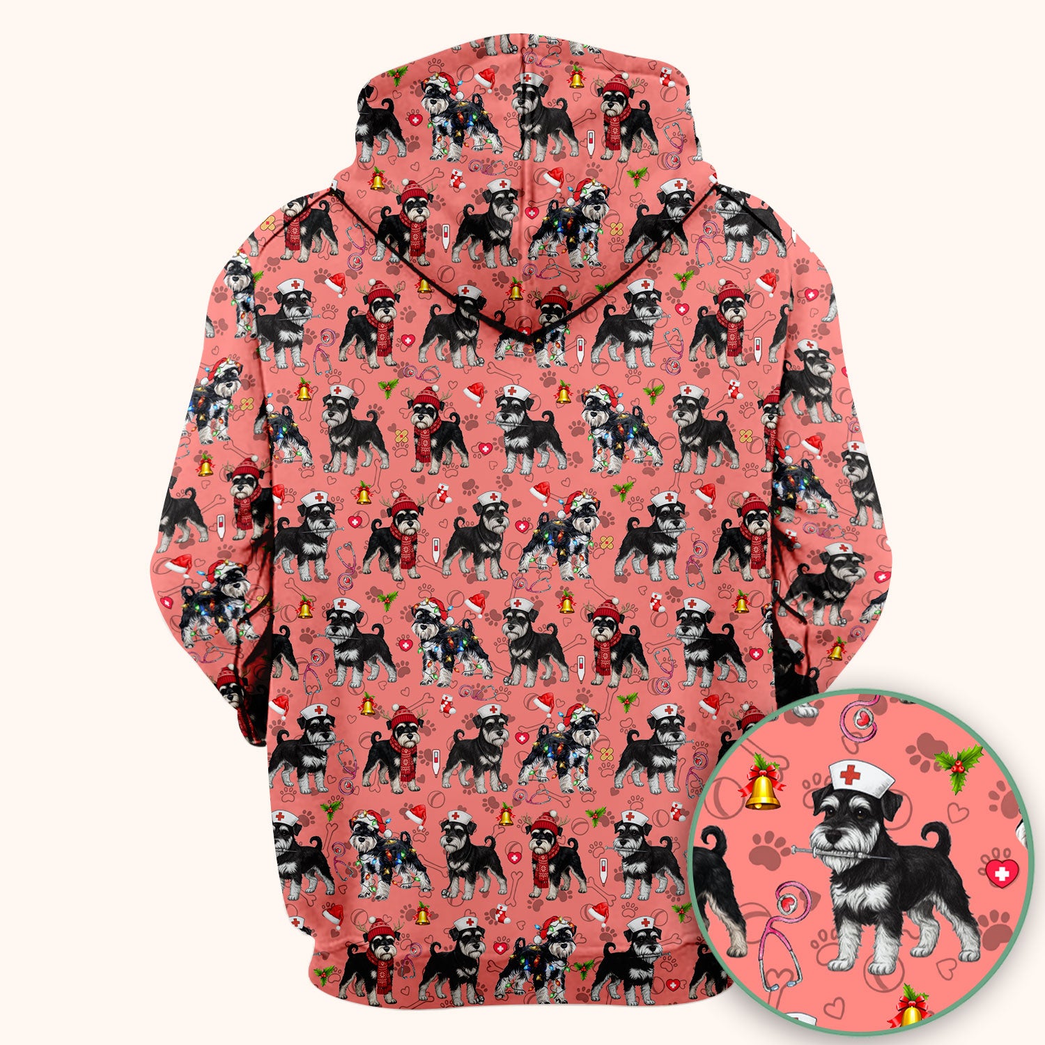 Christmas Schnauzer Scrubs for Nurses - Cute Dog Holiday Scrub Top - Funny Santa Nursing Medical Shirt for Women