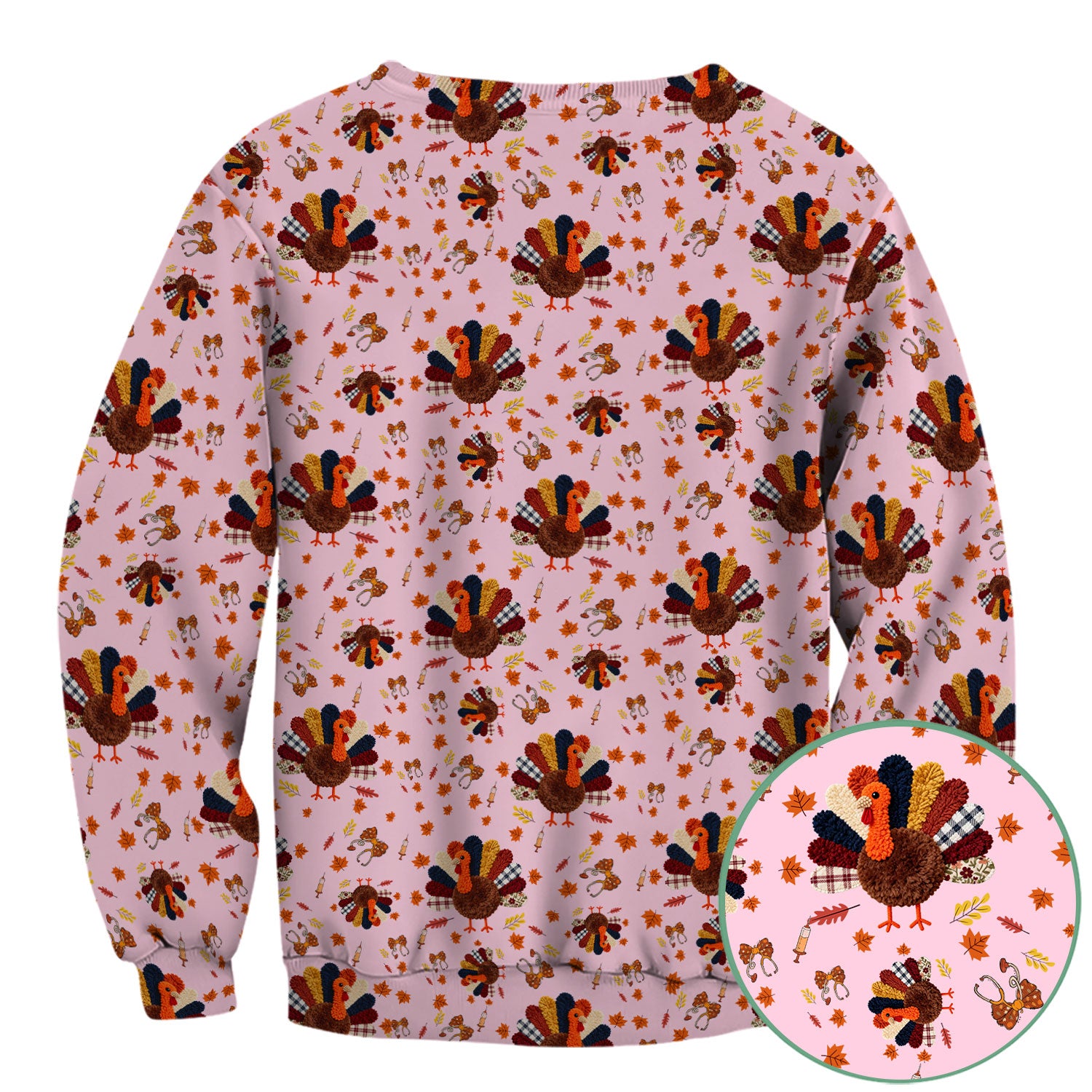 Funny Thanksgiving Nurse Scrub Top - Fall Leaves and Pumpkin Shirt - Autumn Turkey Med Uniform Gift for RN CNA LPN