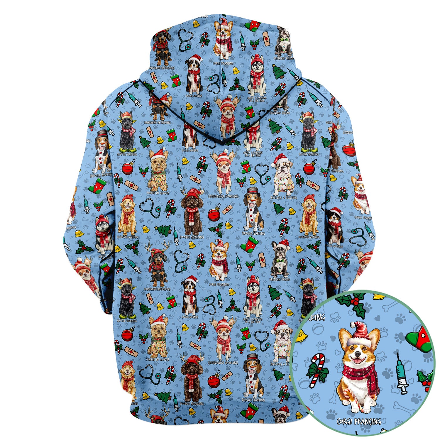 Christmas Dog Scrubs for Nurses – Dachshund, Husky, Poodle, Corgi & Labrador Holiday Scrub Top – Funny Santa Pattern Medical Shirt