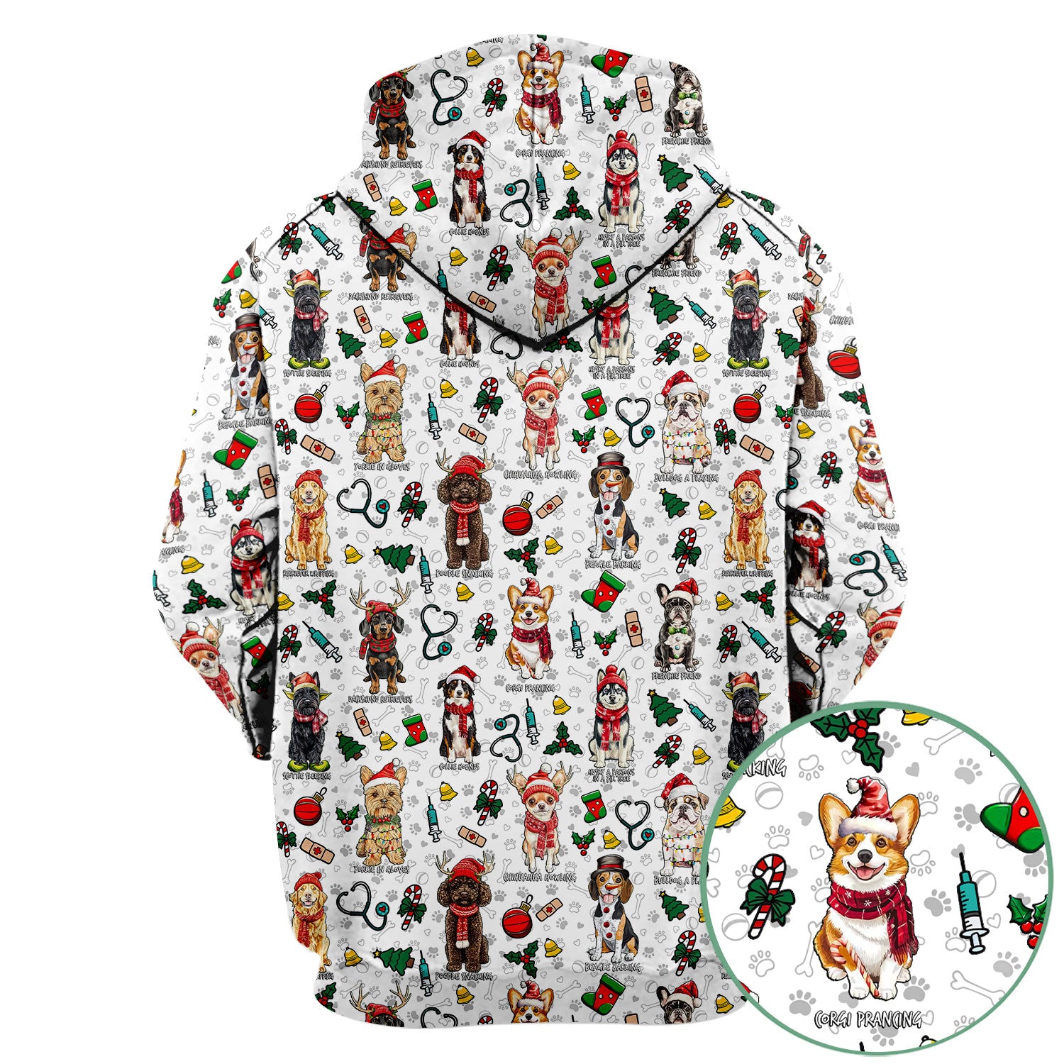 Cute Christmas Dog Scrubs for Nurses - Corgi, Dachshund, Husky, Poodle & Labrador - Funny Holiday Medical Scrub Top for Women