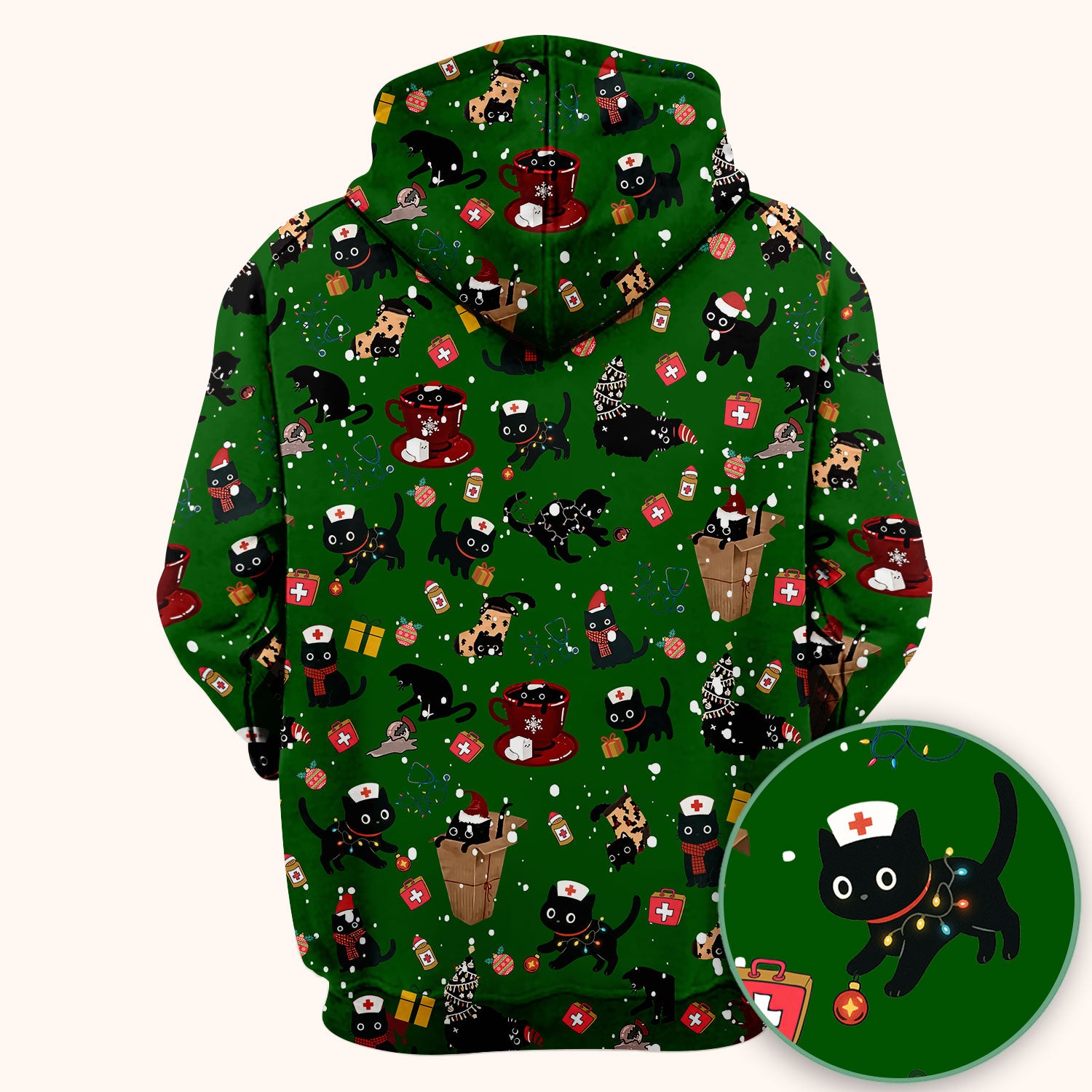 Funny Cat Scrub for Women - Christmas Black Cats Comfortable Scrubs for Nurses - Breathable Fabrics Nursing Uniform
