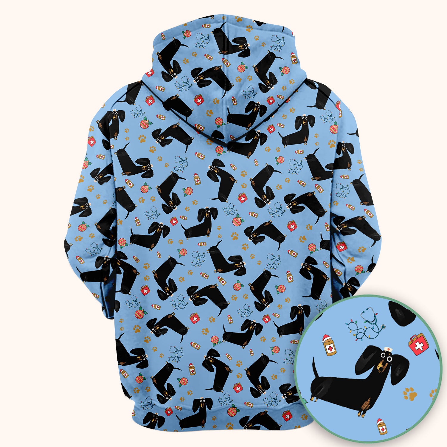 Funny Black Dachshund Scrub Top for Nurses - Cute Wiener Dog Medical Shirt - Puppy Lover Nursing Gift for Women