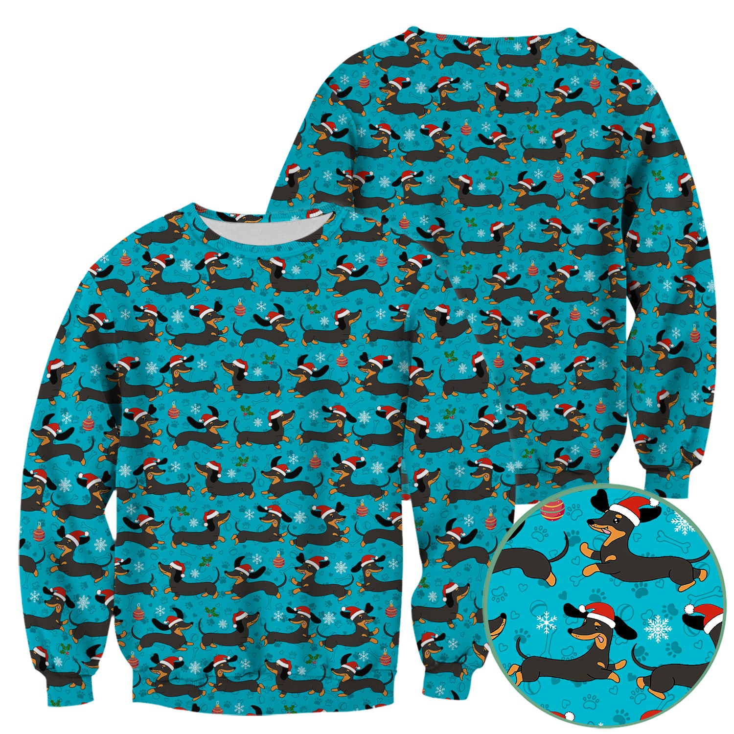 Festive Dachshund Scrub Top for Women - Christmas Sausage Dog Santa Hat Print - Cute Holiday Nurse Medical Uniform RN LPN CNA