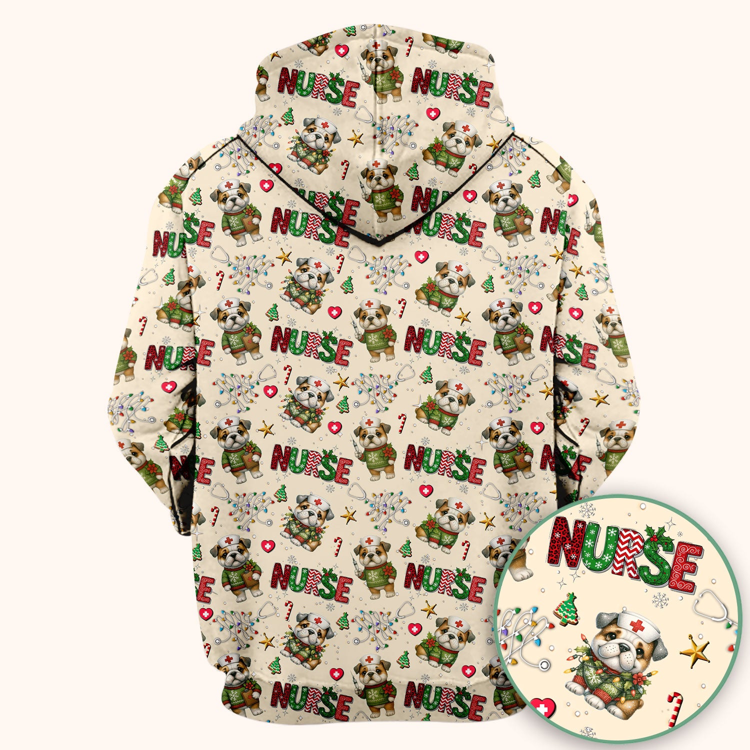 Bulldog Christmas Nurse Scrub Top - Funny Dog Scrub Shirt - Cute Holiday Medical Uniform for Women RN LPN CNA Gift