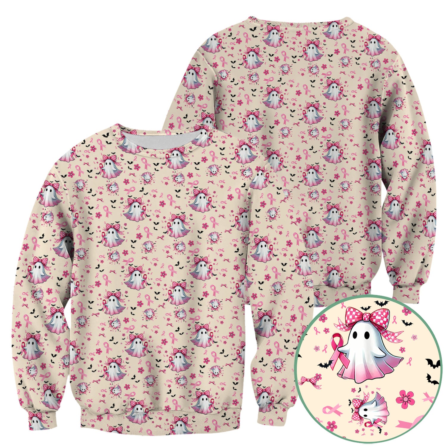 Breast Cancer Awareness Ghost Scrub Top for Women - Pink Ribbon Halloween Nurse Shirt - Cute Spooky Medical Uniform RN LPN CNA Gift