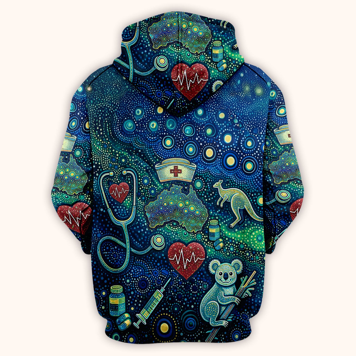 Aboriginal Nurse Australia Scrub Top, Kangaroo Koala Dot Art Medical Pattern Shirt, Breathable Fabrics Nursing Uniform