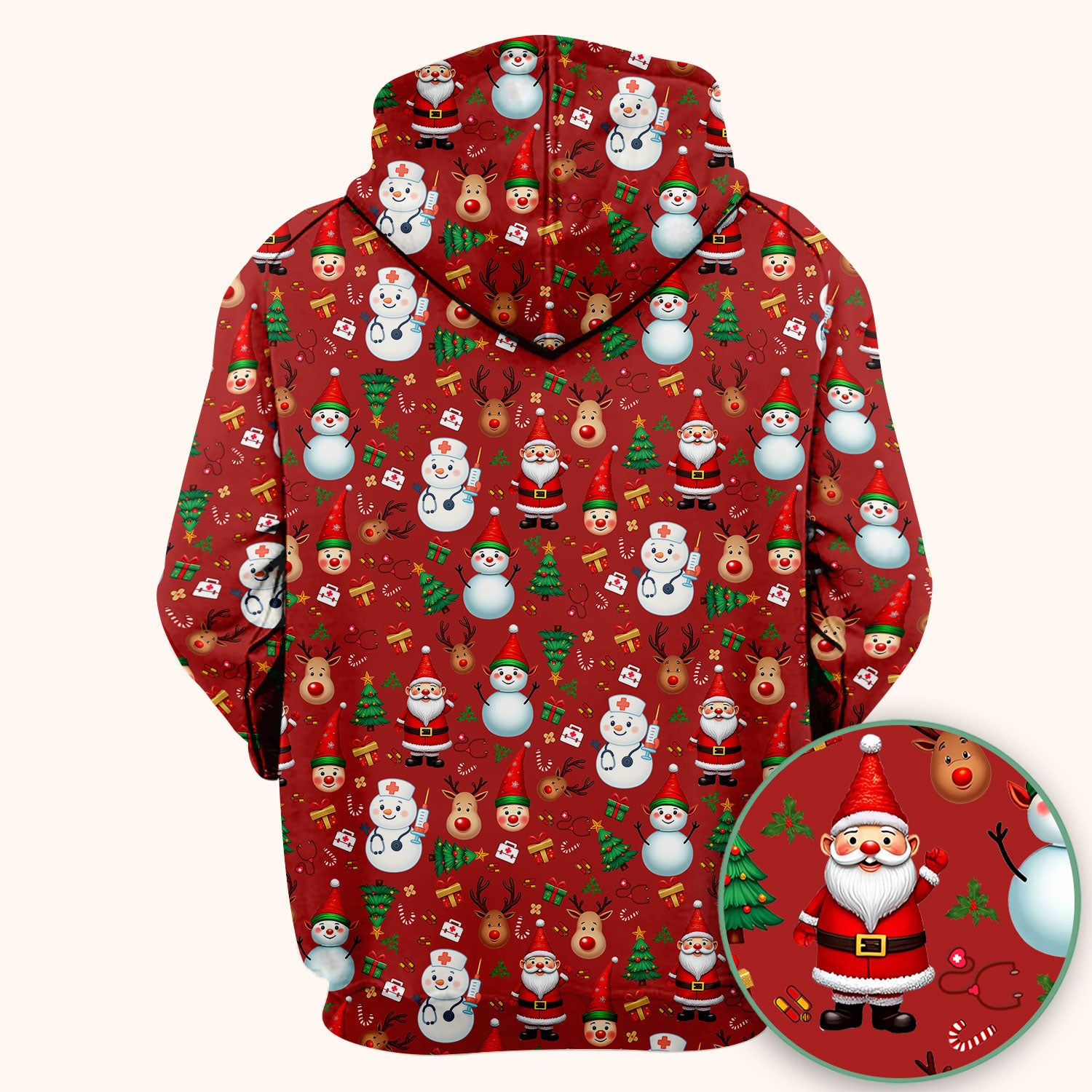 Christmas Scrub Top for Nurses - Cute Snowman Reindeer Santa Pattern - Holiday Medical Uniform RN CNA LPN Gift