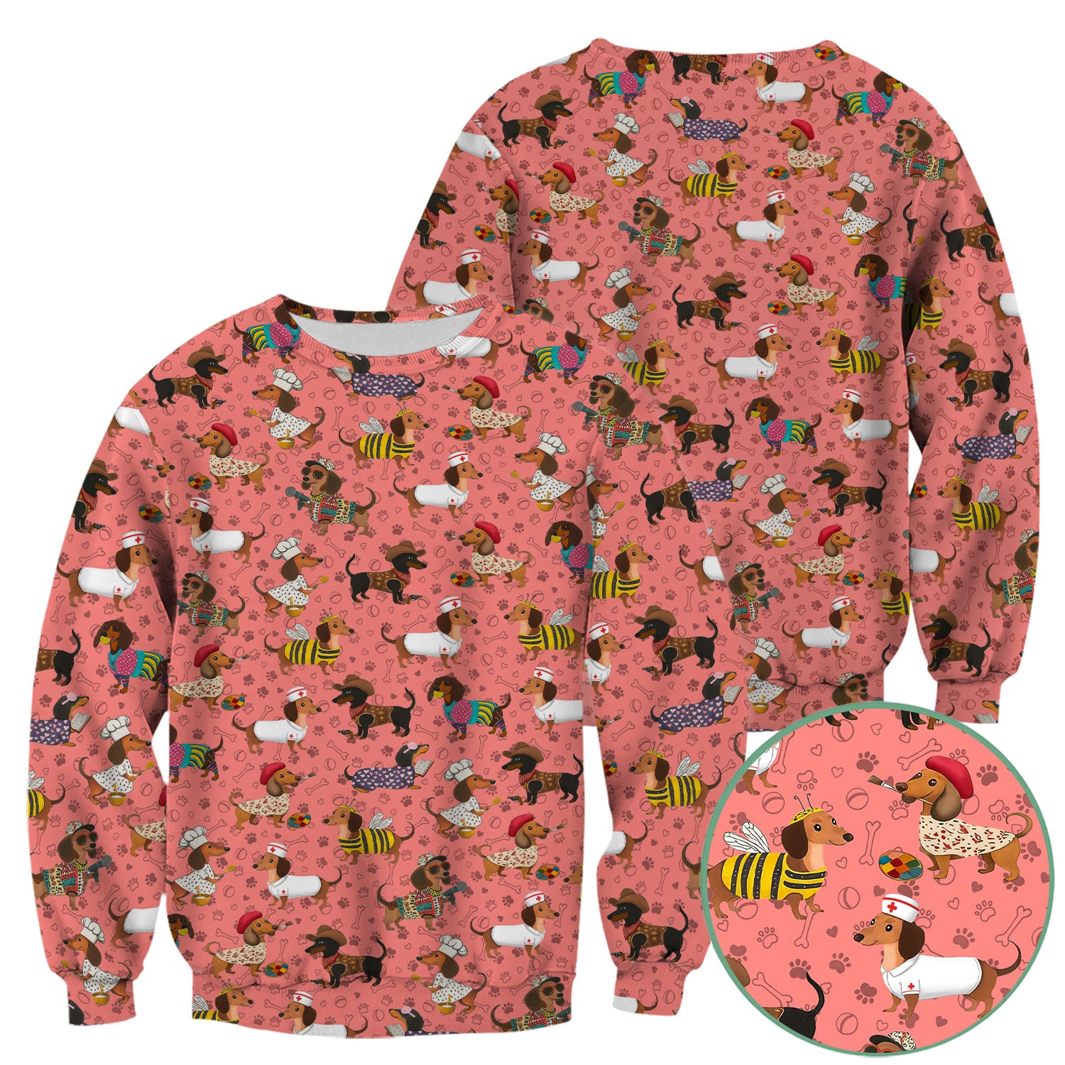 Funny Wiener Dog Nurse Scrub Top - Dachshund in Bee, Chef, Nurse Costumes - Cute Sausage Dog Medical Shirt for Women RN CNA LPN