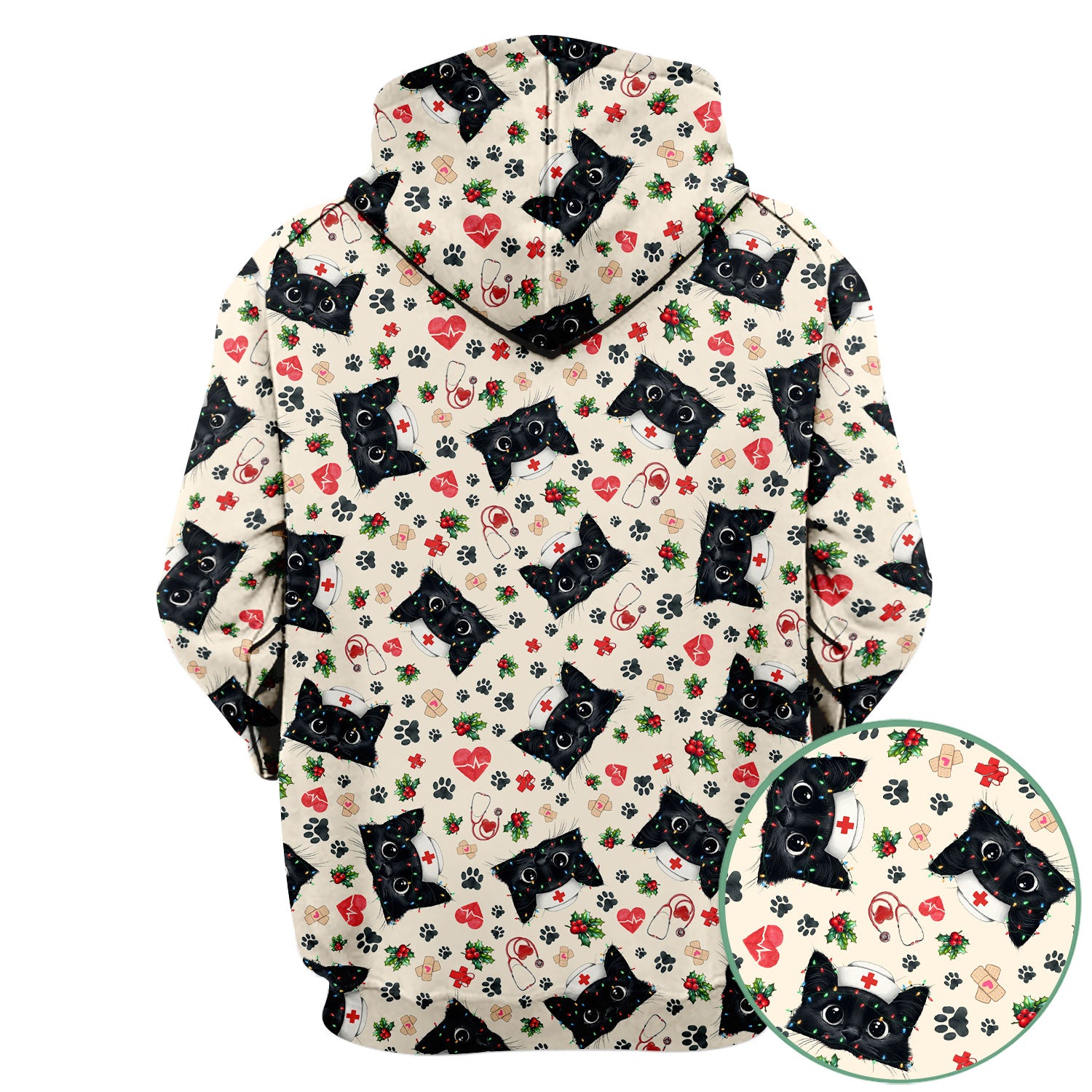 Black Cat Scrub Top for Nurse - Cute Kittens Christmas Medical Uniform - Funny Holiday Gift for Women