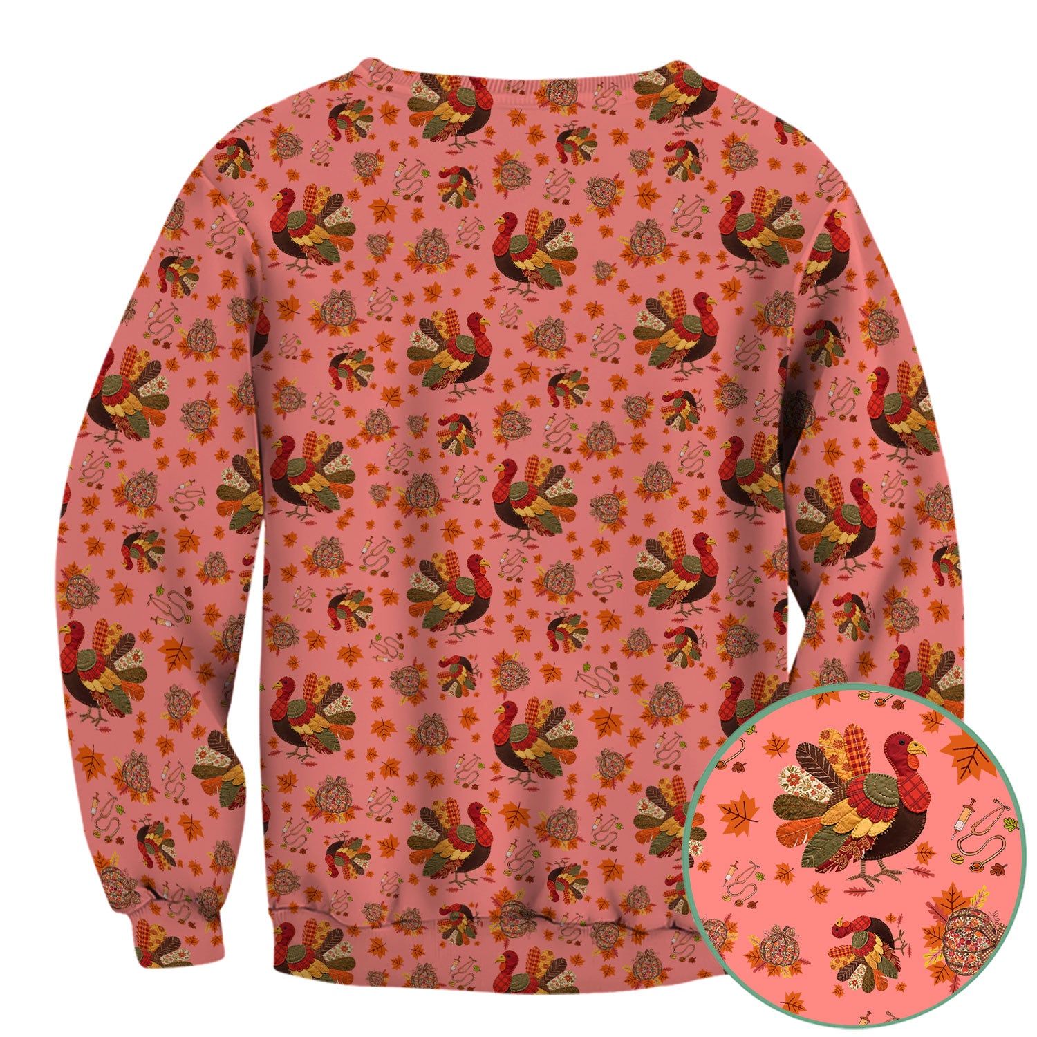 Fall Leaves Thanksgiving Scrubs for Nurses - Comfortable Scrub Tops - Turkey Nursing Uniform Gift for Women