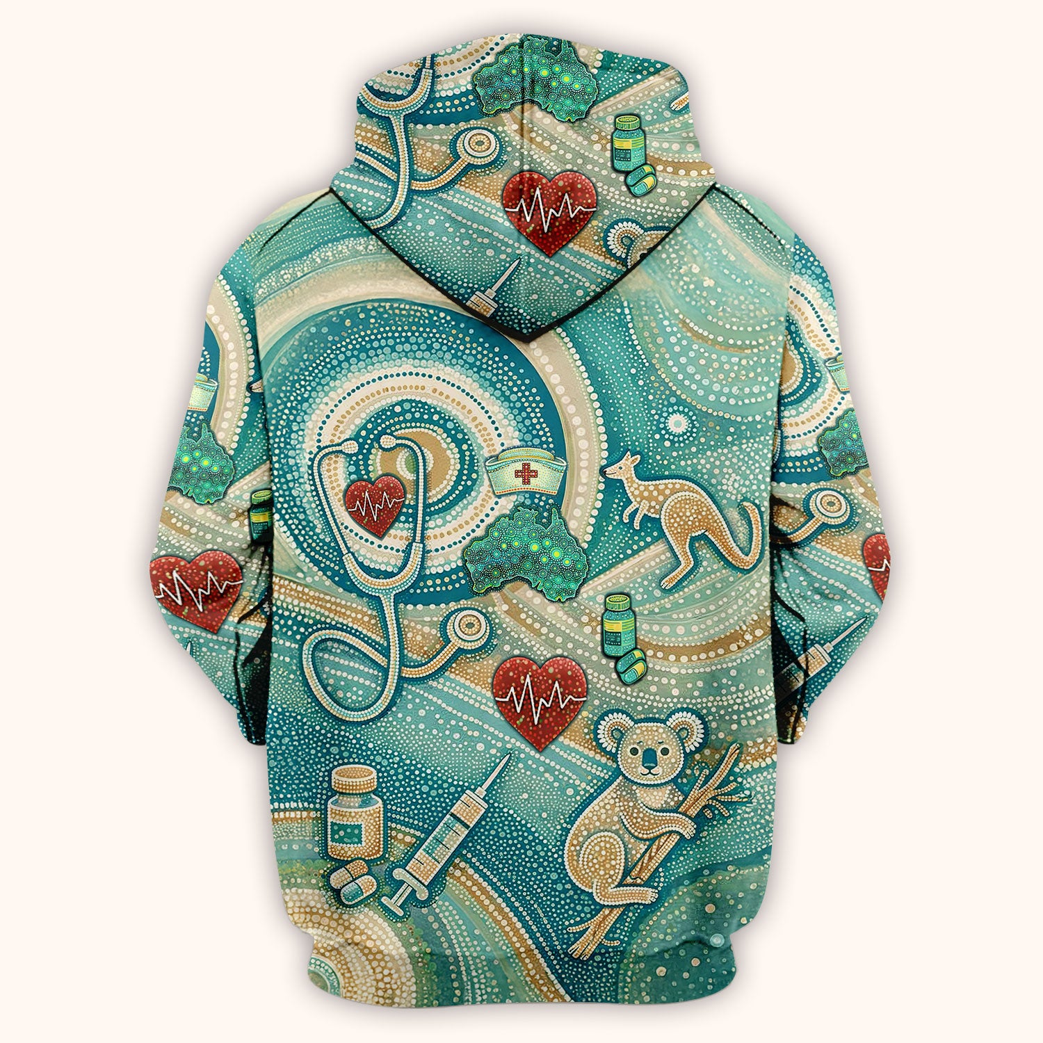 Australian Wildlife Dot Art Inspired Medical Scrub Top - Aussie Women V-Neck Shirt