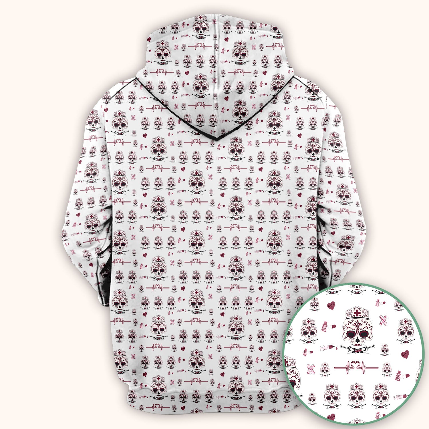 Sugar Skull Scrub Top, Skull Pattern Scrub Shirt, Breathable Fabrics Nursing Uniform