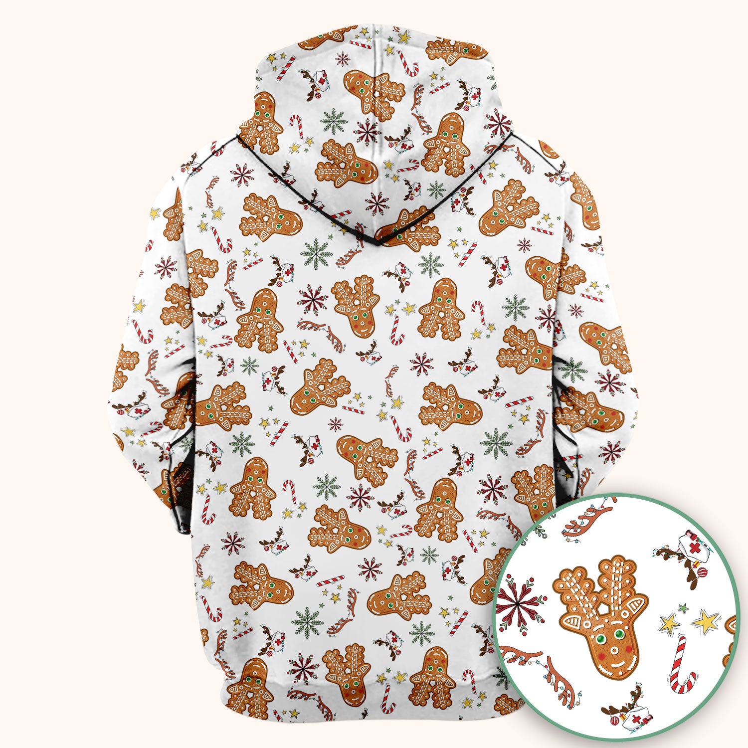 Gingerbread Cookies Reindeer Scrub Top - Funny Christmas Gingerbread Breathable Med Uniform - Comfortable Scrubs for RN CNA LPN