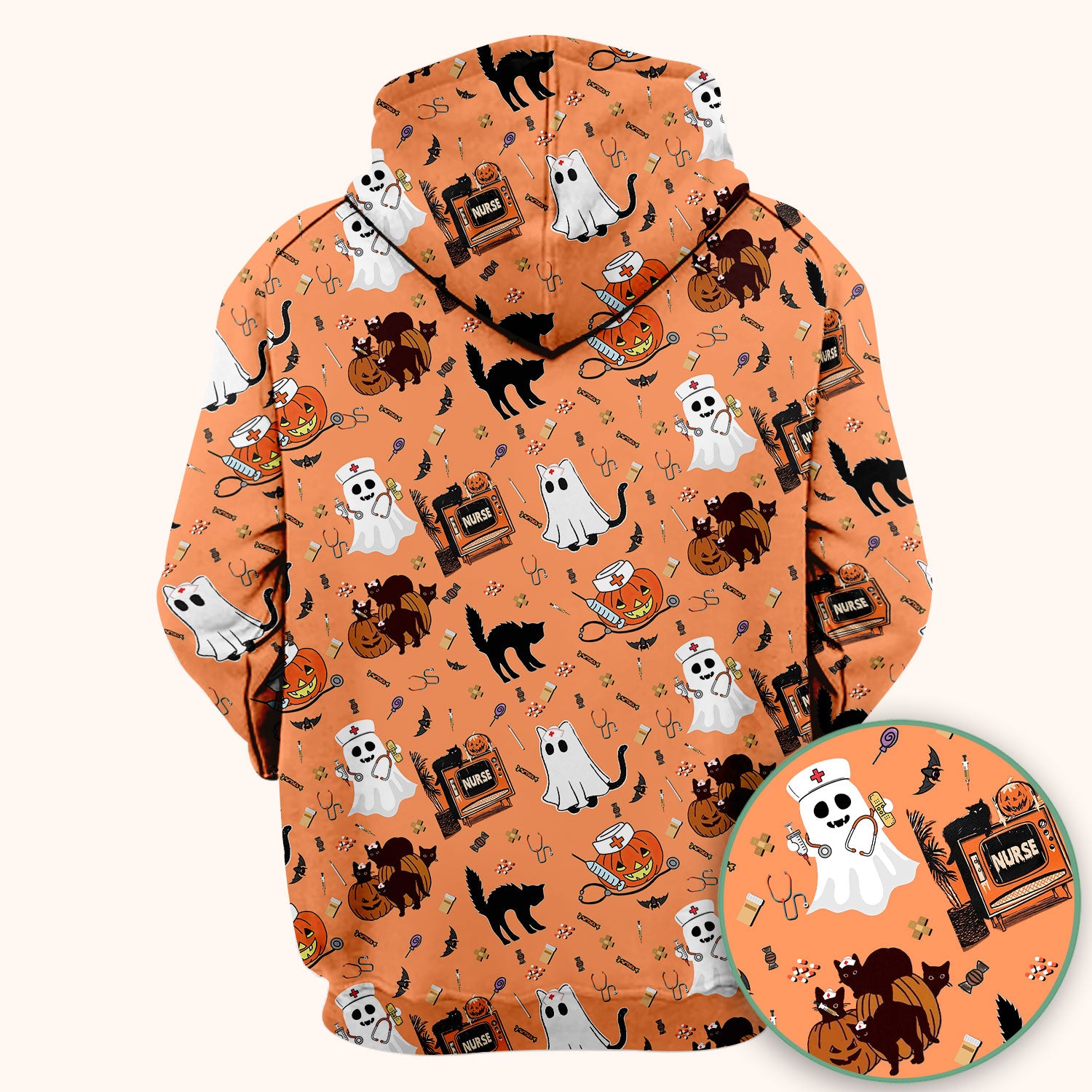 Halloween Scrub Top for Nurse - Cute Pumpkin Ghost Cat Medical Shirt - Spooky Scrubs for Women RN CNA LPN