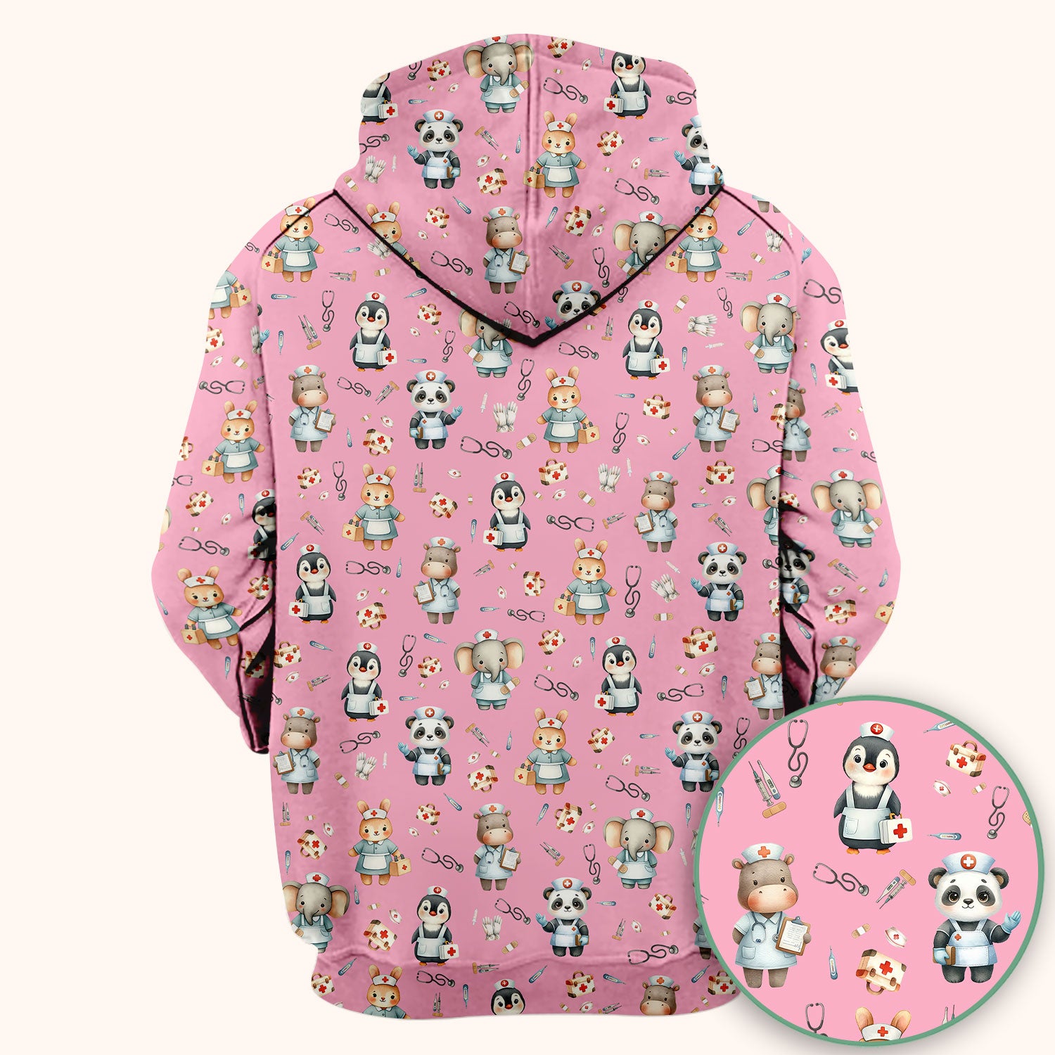 Cute Animal Scrub Top for Women - Panda Bunny Penguin Print Med Uniform - Comfortable Pastel Scrubs for Nurses