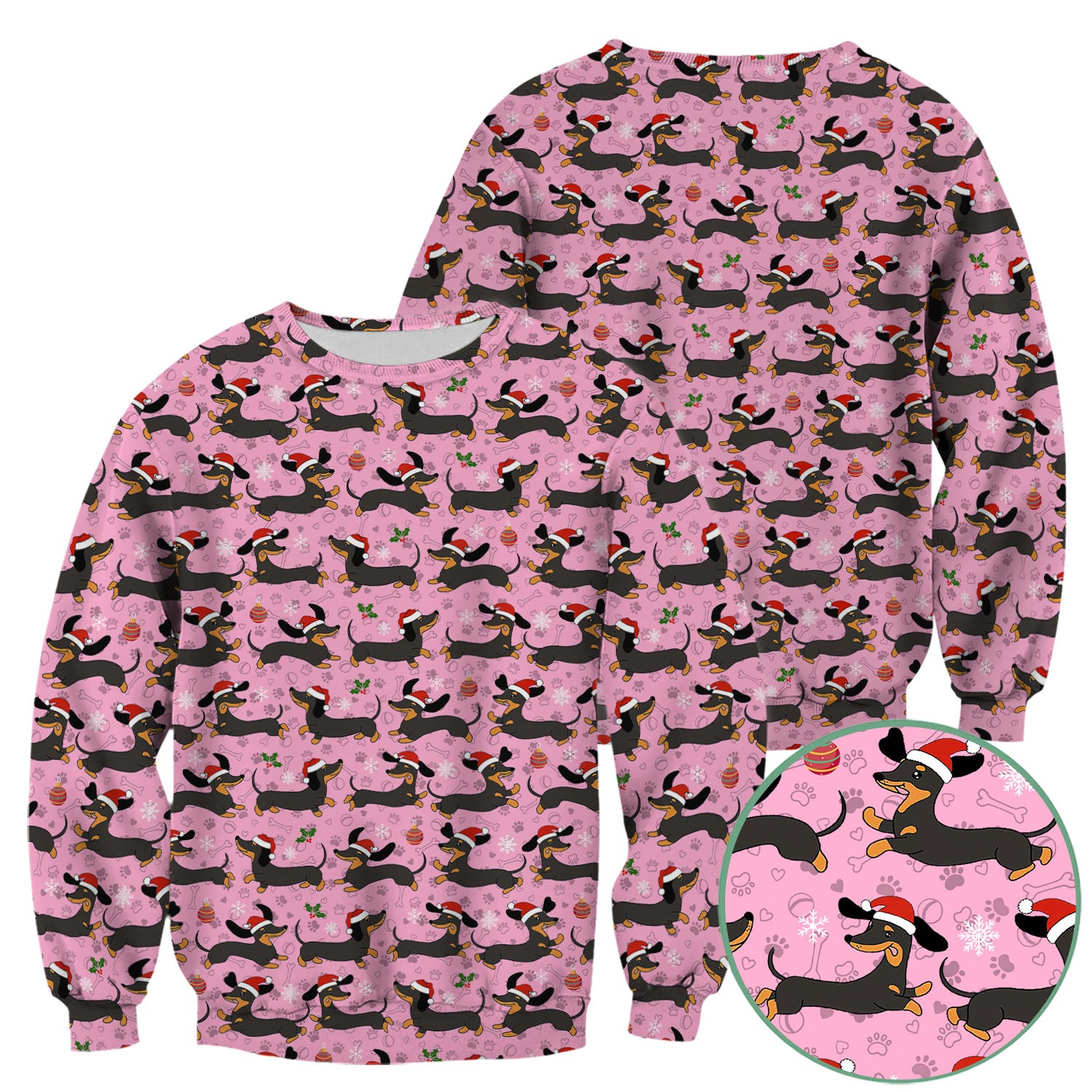 Christmas Wiener Dog Scrub Top - Cute Dachshund in Santa Hat - Funny Holiday Nurse Shirt for Women RN LPN CNA Medical Gift