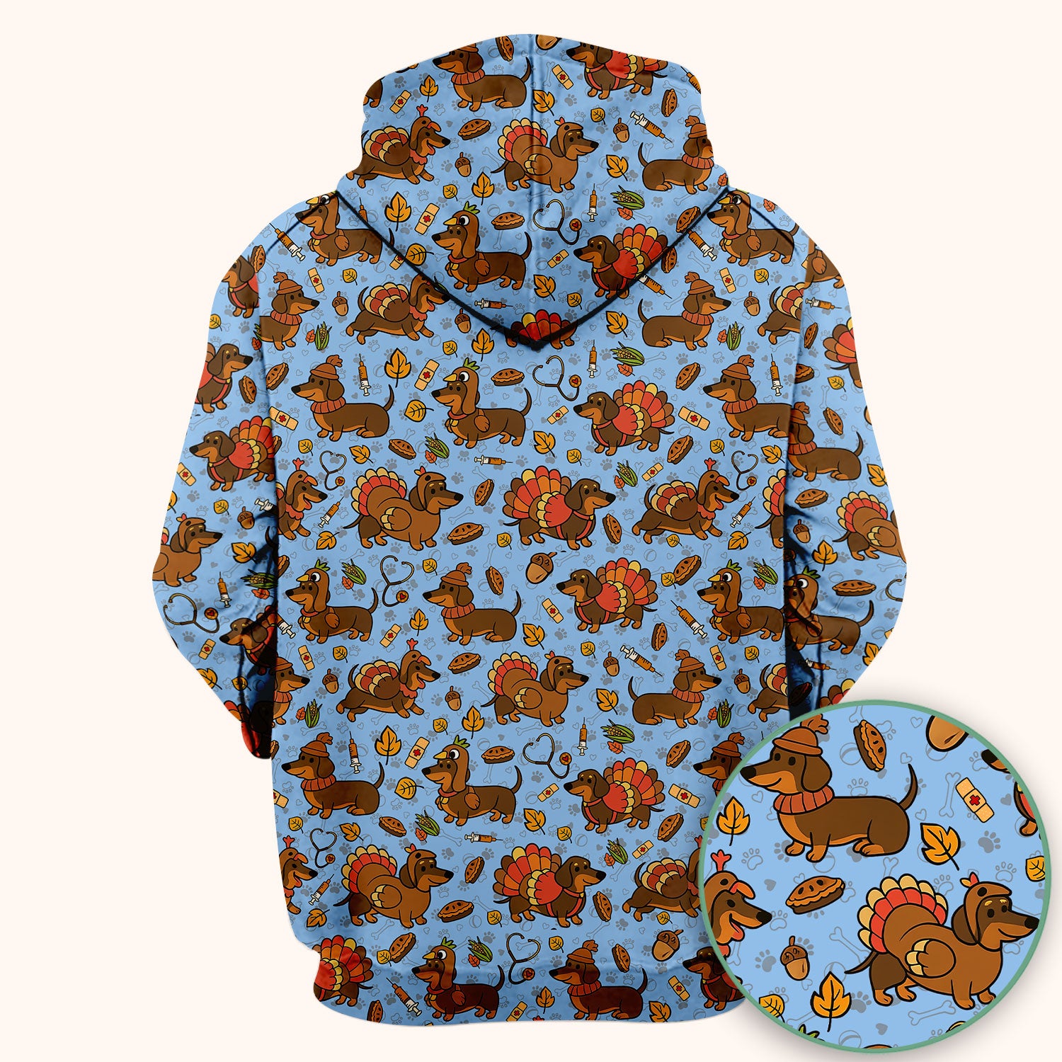 Thanksgiving Wiener Dog Scrub Top - Funny Dachshund TurkeChicken Nurse Shirt for Women - Cute Holiday Medical Uniform