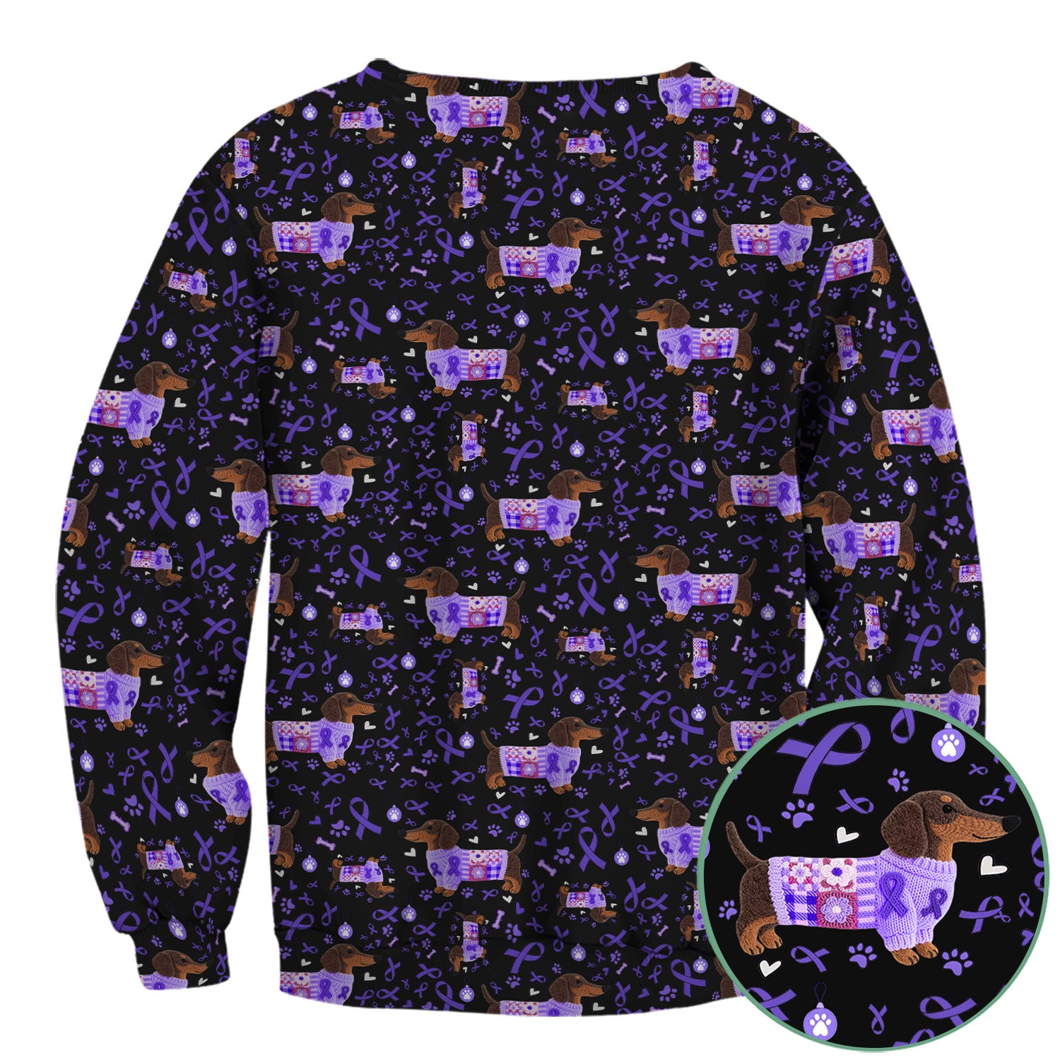Purple Ribbon Dachshund Scrub Top for Nurses - Cute Awareness Dog Paw Prints - Support Lupus Cancer Med Uniform Gift for Women