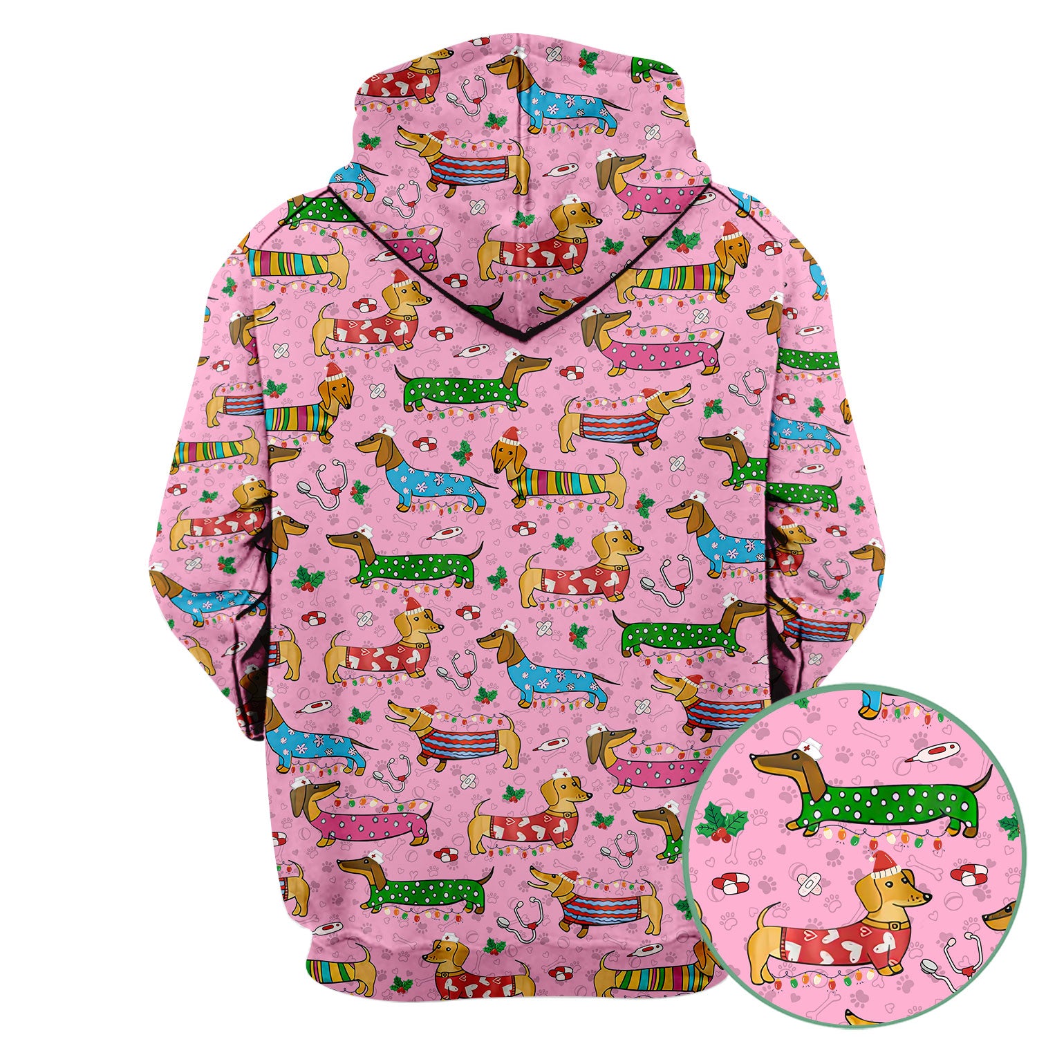 Christmas Dachshund Nurse Scrub Top - Cute Wiener Dog in Holiday Outfit - Funny Medical Shirt Gift for Women RN LPN CNA