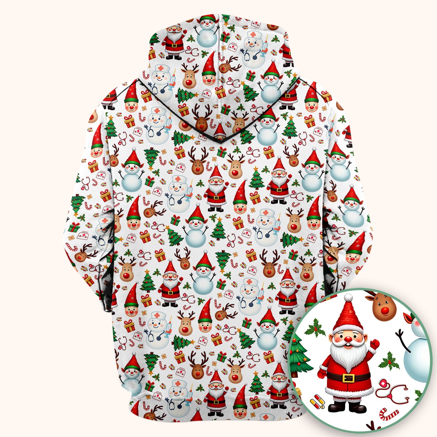 Christmas Nurse Scrub Top - Cute Snowman Santa Reindeer Pattern Medical Shirt - Festive Holiday Scrubs for Women RN CNA LPN