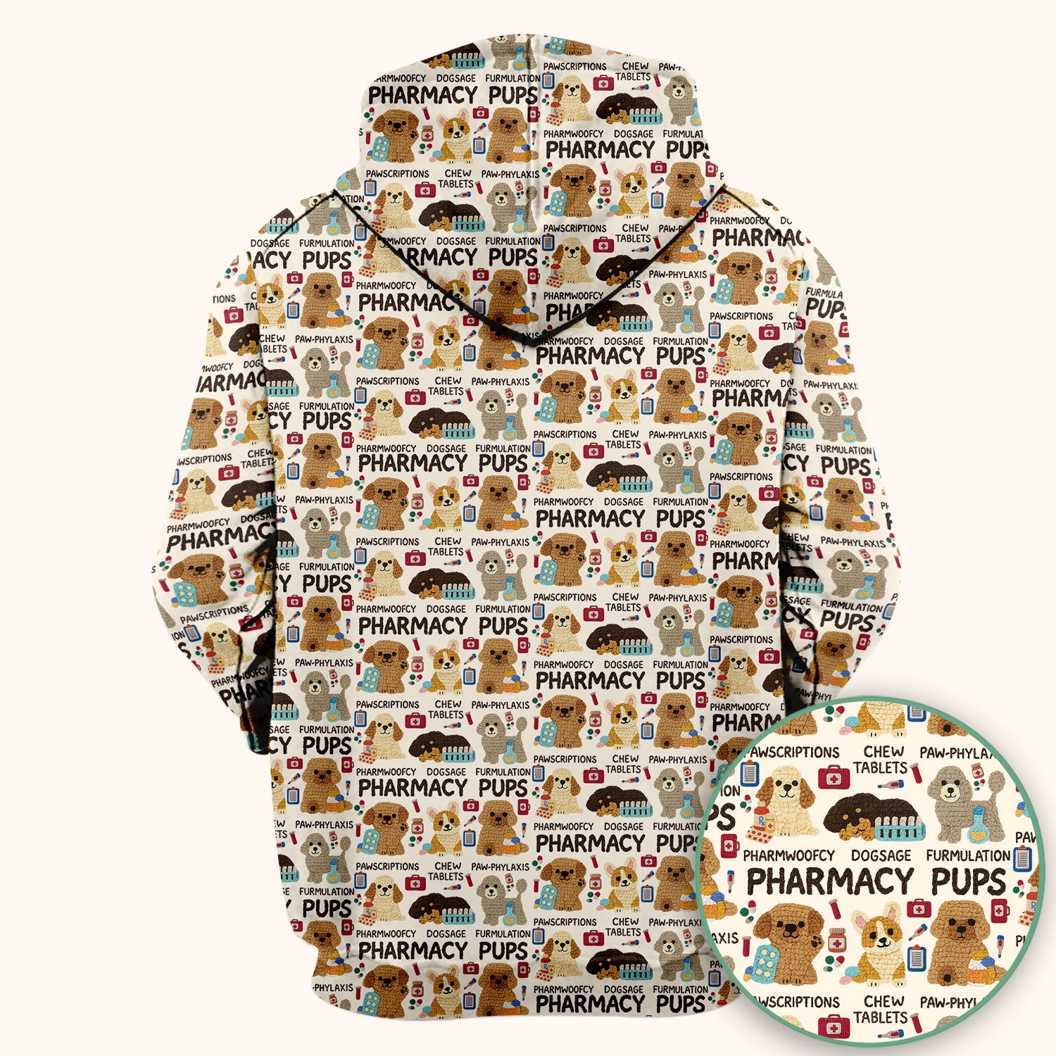 Pharmacy Pups Scrub Top for Women - Cute Dog Pattern Medical Shirt for Pharmacists & Vet Techs - Fun Blue Pharmacy Nurse Uniform