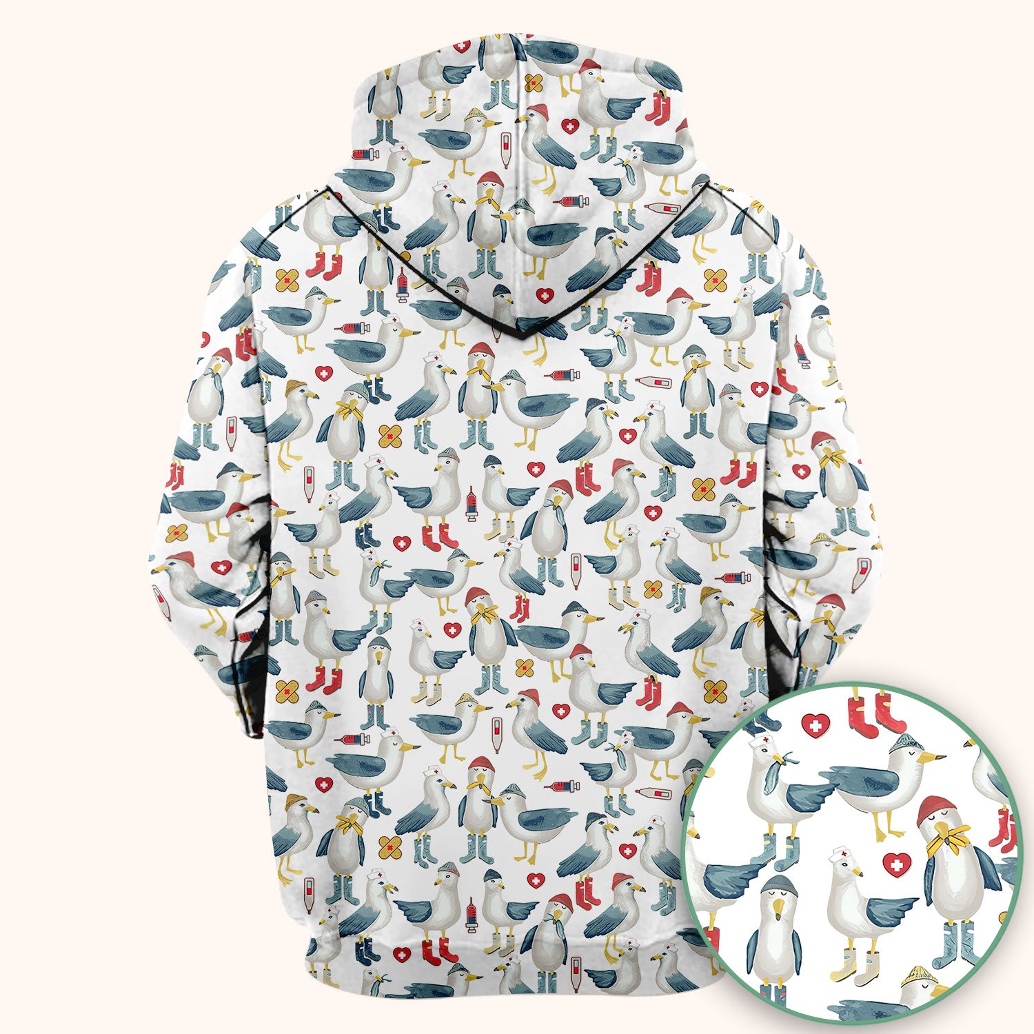 Funny Seagull Nurse Scrub Top - Cute Bird with Medical Icons - Comfortable Scrubs for Women