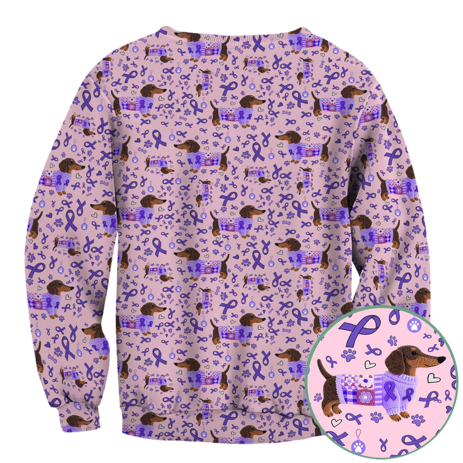 Purple Ribbon Dachshund Scrub Top for Nurses - Cute Awareness Dog Paw Prints - Support Lupus Cancer Med Uniform Gift for Women