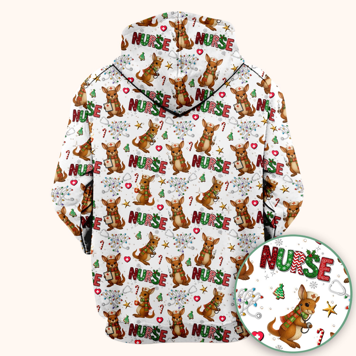 Aussie Kangaroo Christmas Scrub Top - Funny Holiday Nurse Shirt for Women - Cute Animal Medical Uniform